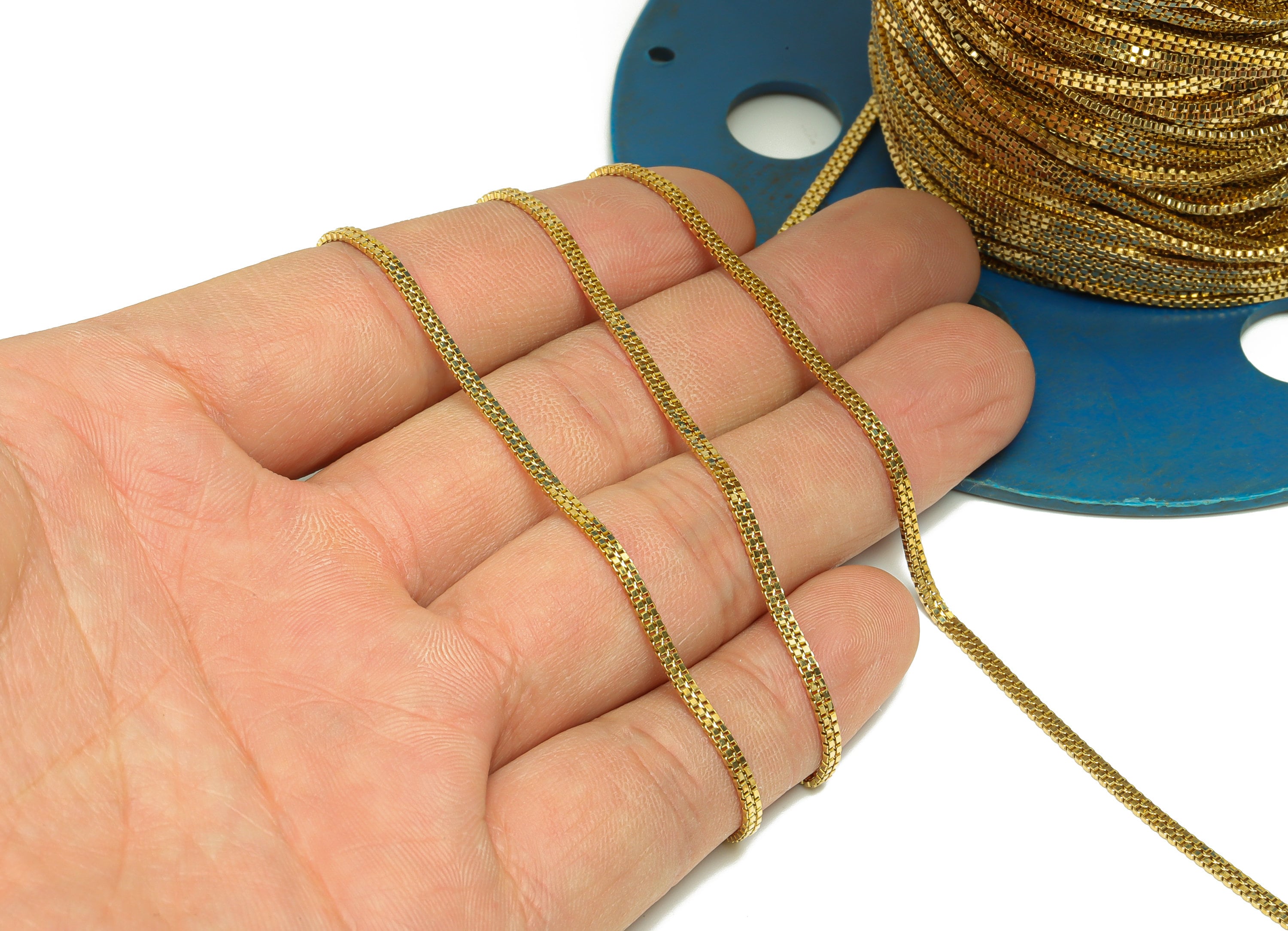 1mm Double Box Chain - Brass Cube Box Chain 2 Strand Box Chain - Box Chain For Necklace - Jeweler Making - 2.17x0.94mm - PP9009 - DOMEDBAZAAR