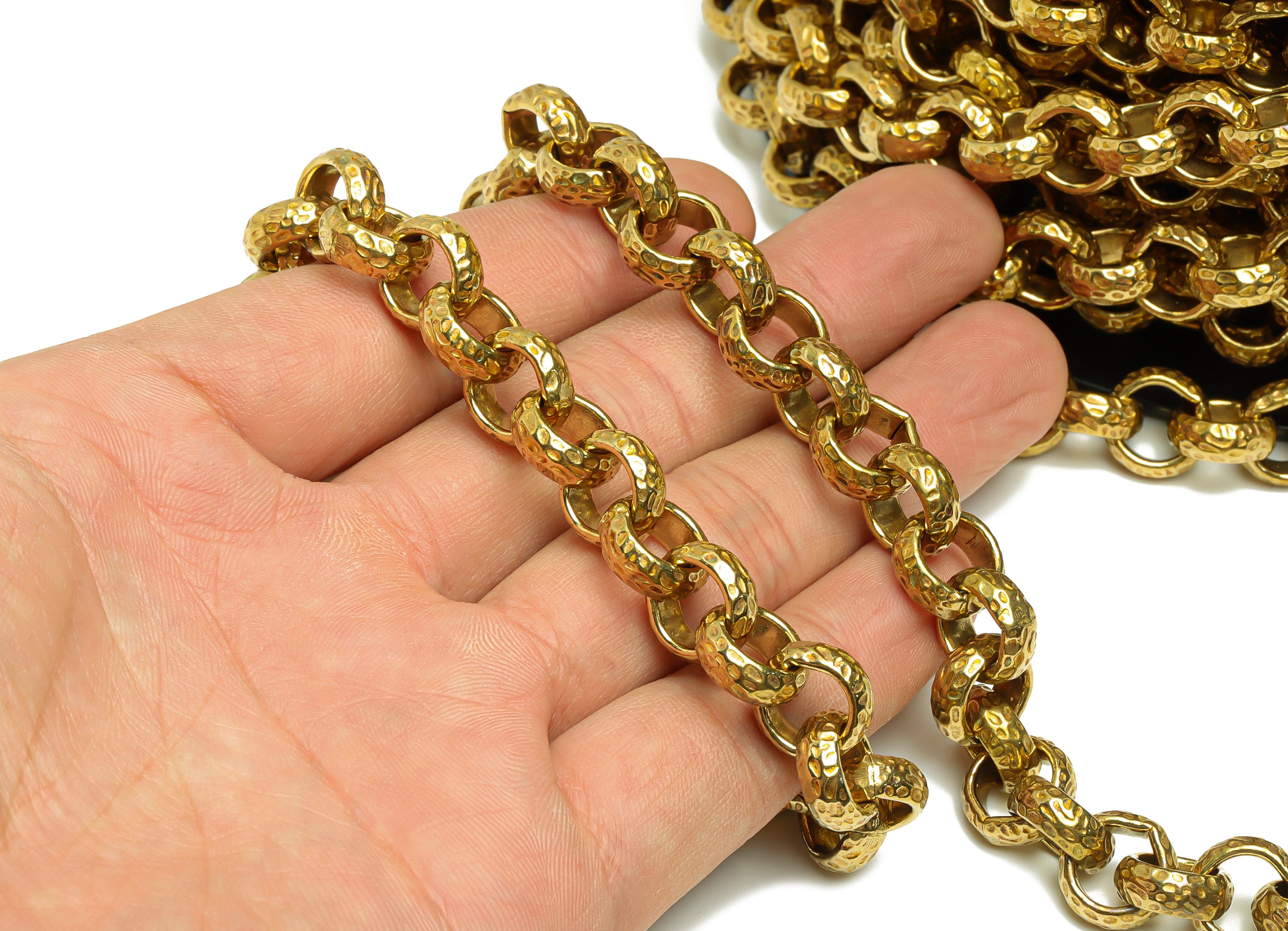 12mm Rolo Chain - Textured Rolo Chain - Hammered Chain - Handmade Chain - Textured Round Link Chain - Brass Rolo Hammered Chian - CC1234 - DOMEDBAZAAR