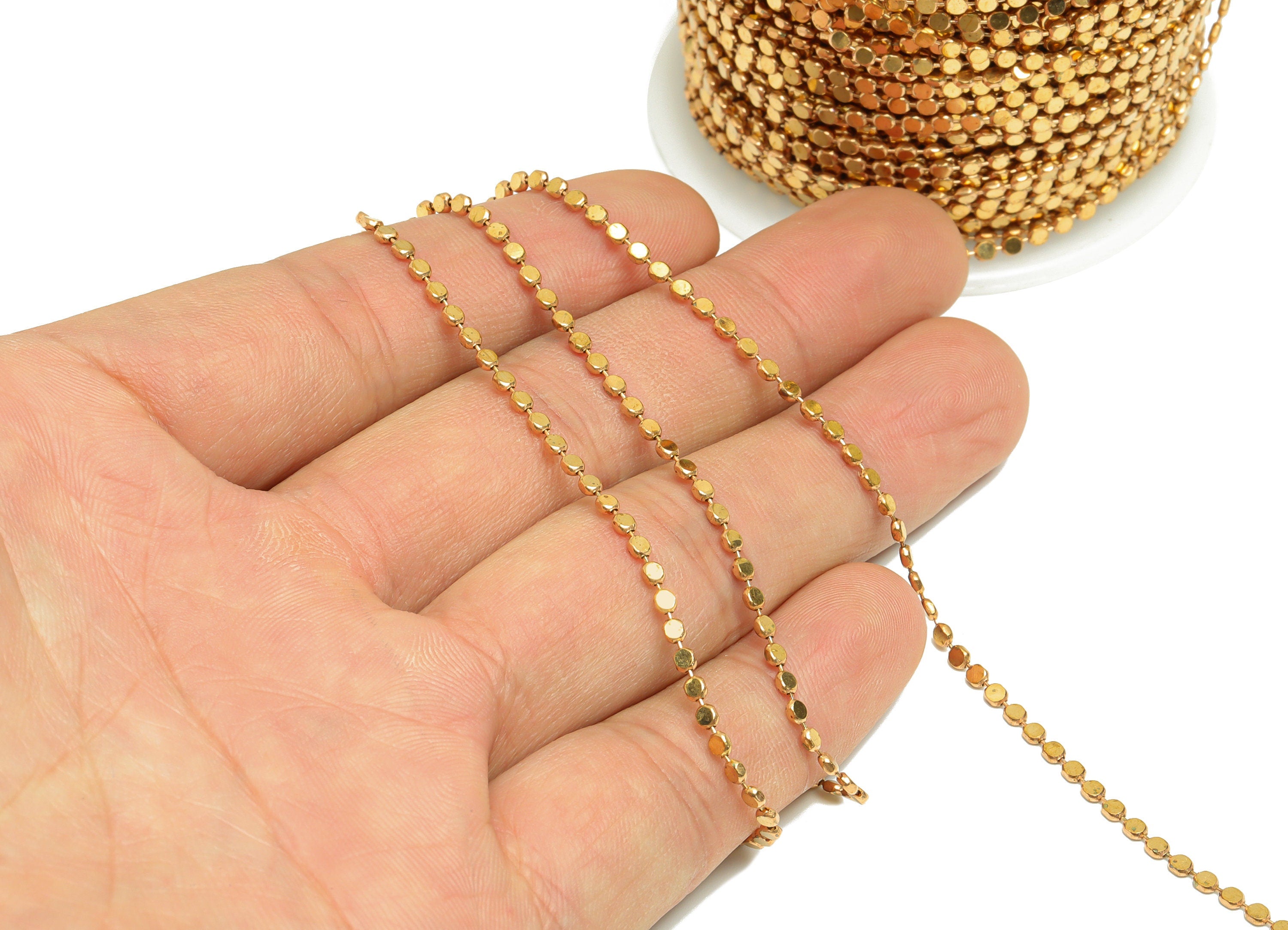 2mm Flat Ball Chain - Brass Chain Pellet - Flat Round Connector Chain - Raw Brass Flat Round Connector Chain - CC1244 - DOMEDBAZAAR