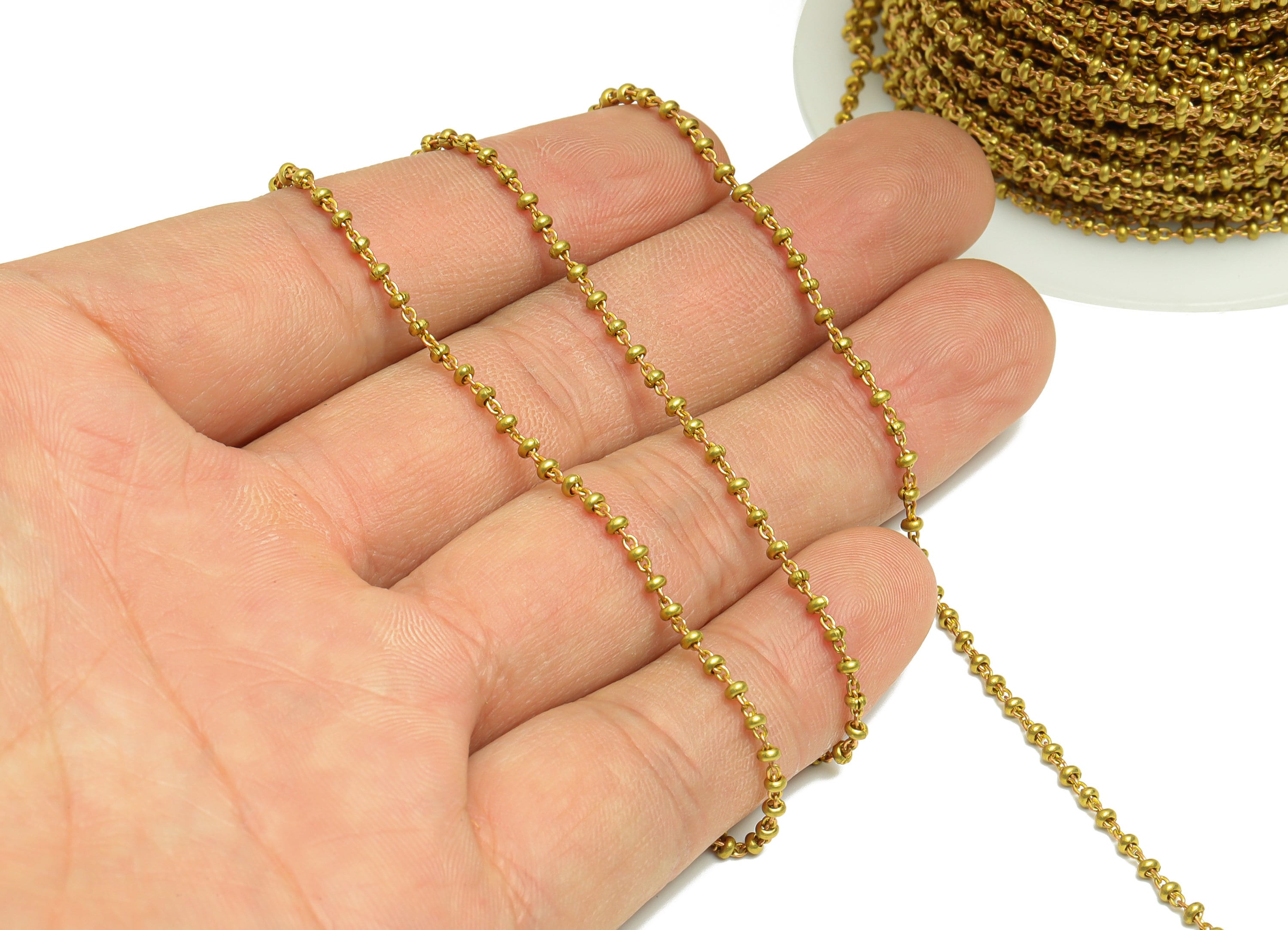 2mm Brass Ball Beaded Satellite Chain - Brass Handmade Cable Chain - Raw Brass Ball Beaded Satellite Chain - CC1247 - DOMEDBAZAAR