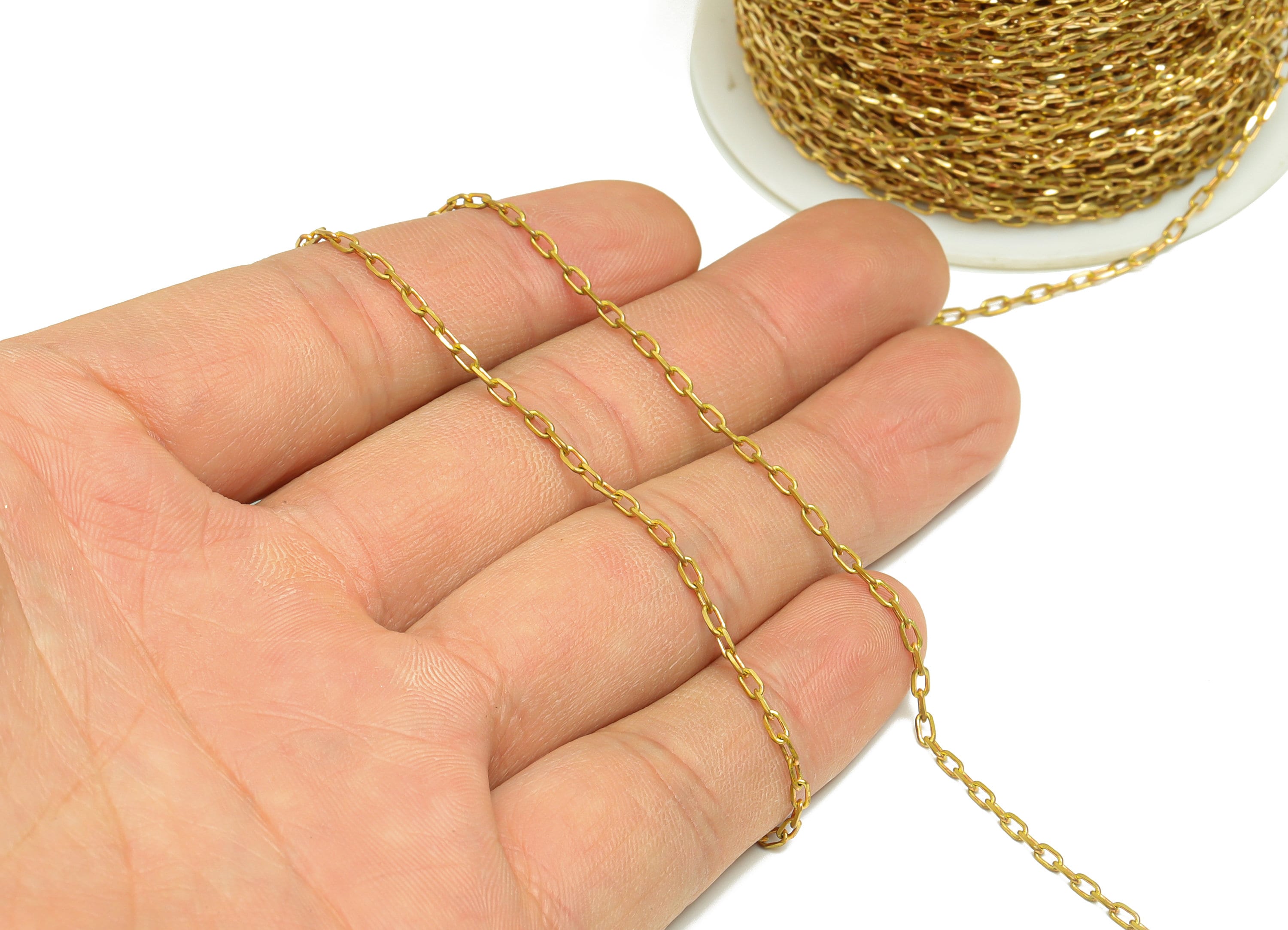 3.4mm Faceted Cable Chain - 0.26 Cable Chain- Raw Brass Faceted Cable Chain - Faceted Cable Link Chain - 5.24x2.1x0.54mm - CC1277 - DOMEDBAZAAR