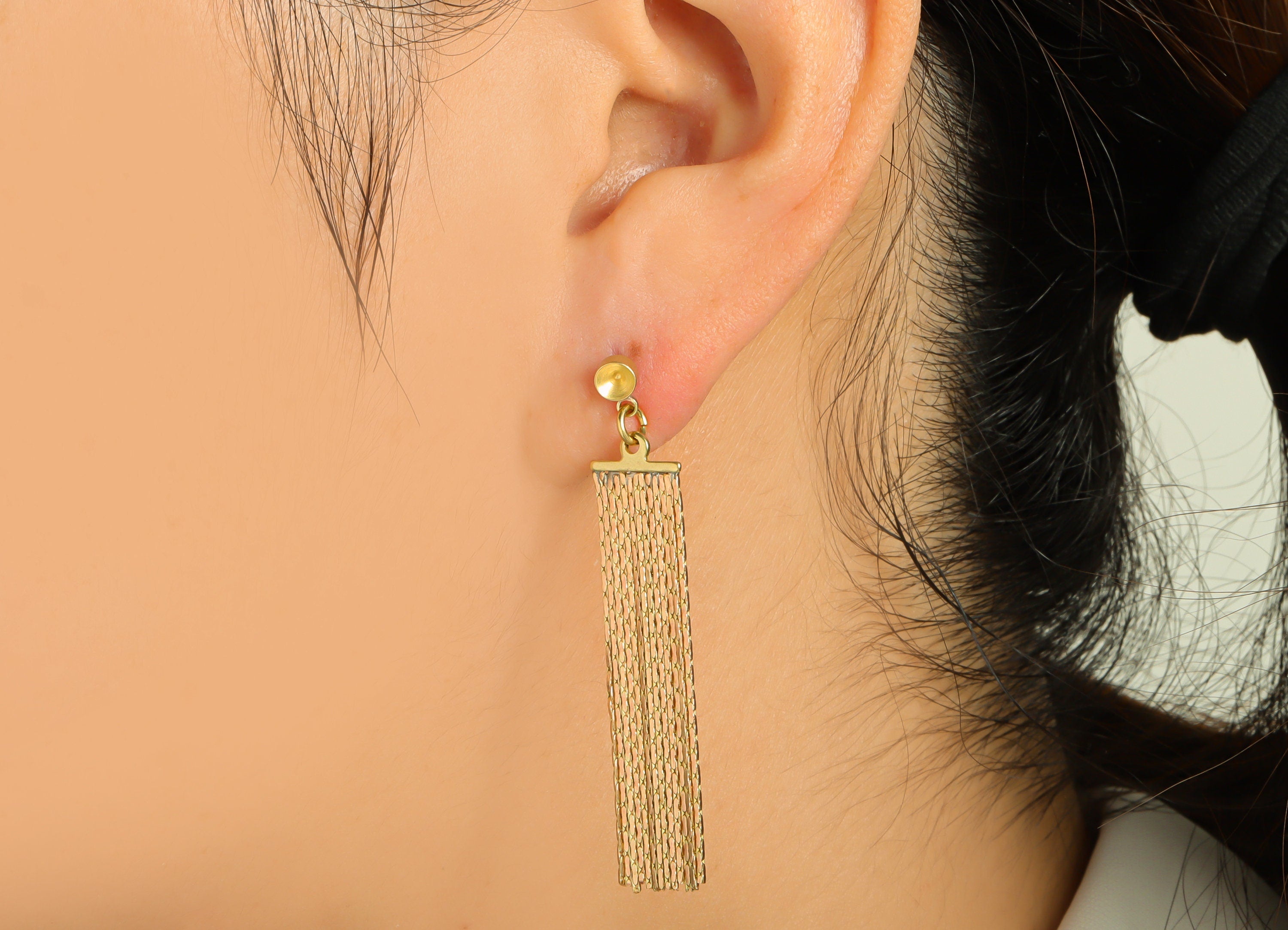Brass Tassel Chain Earring - Brass Tassel Chain Earring Post - Brass Tassel Earring Stud For Diamond - Brass Tassel Post - 46x9x1mm- PP8900 - DOMEDBAZAAR