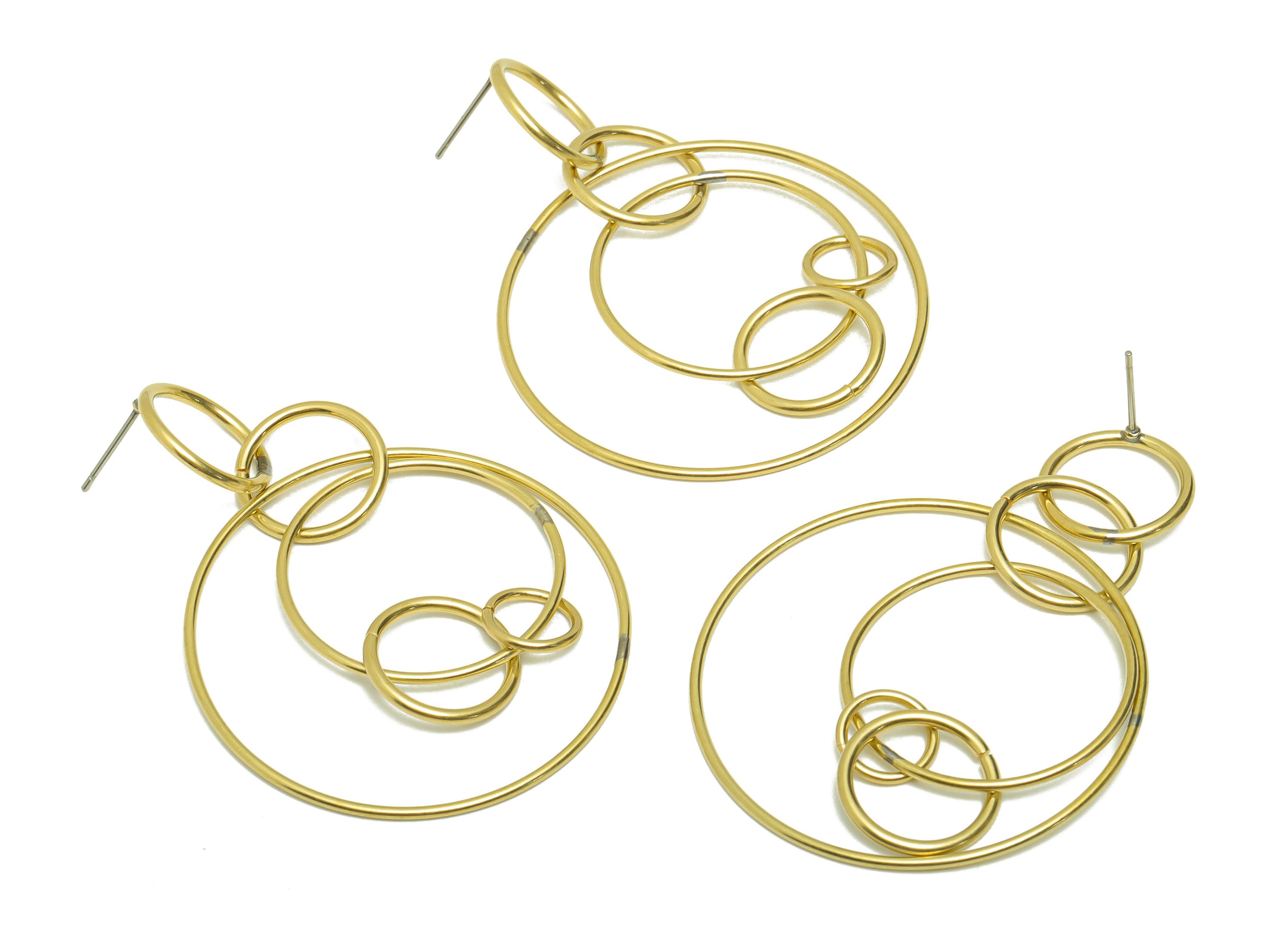 Brass Round Dangle Earring Post - Brass Circle Earring Stud - Brass Ring Charms - Geometry Link Earring Post - 60.05x42.45x1.20mm- PP8894 - DOMEDBAZAAR