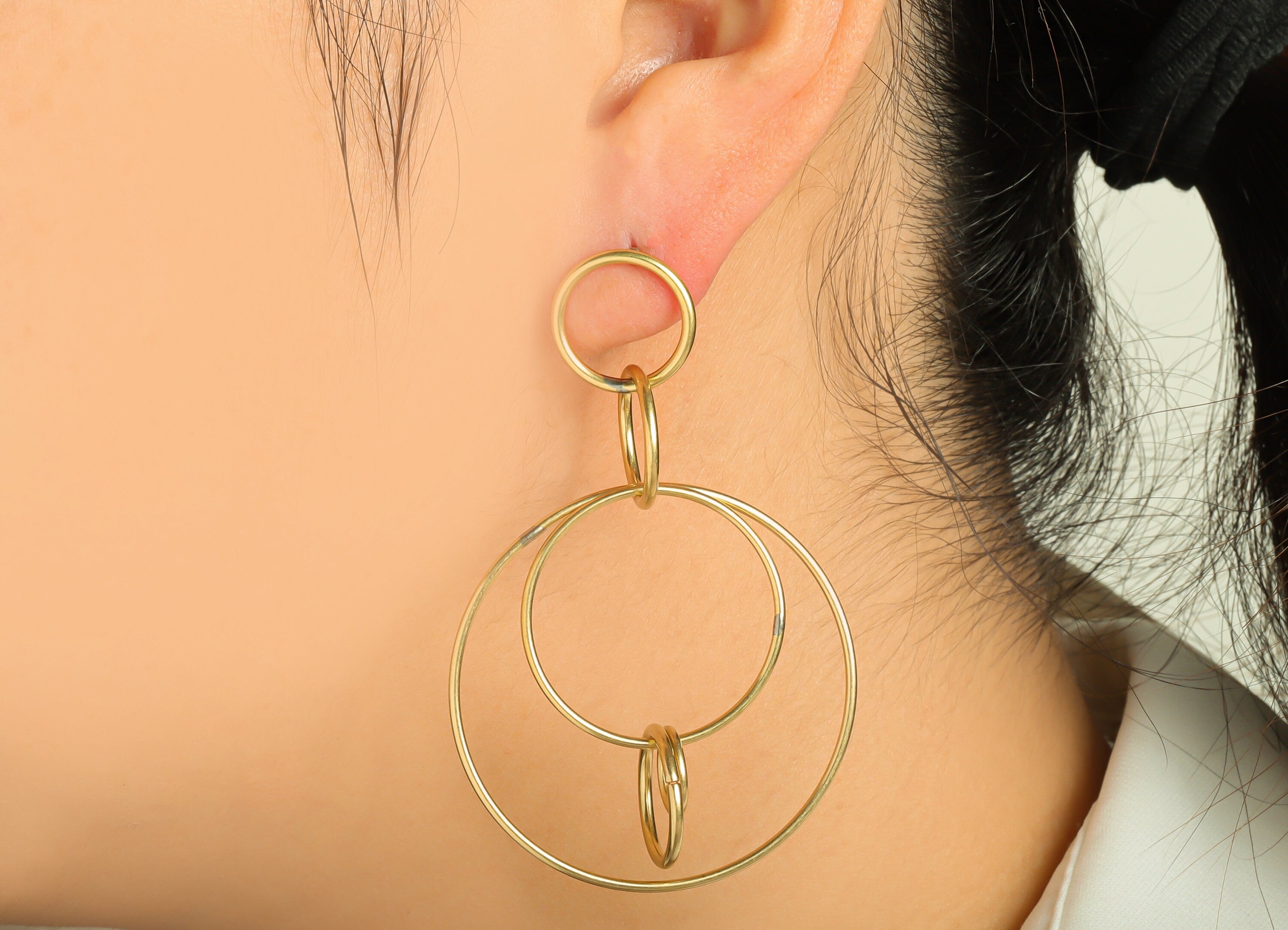 Brass Round Dangle Earring Post - Brass Circle Earring Stud - Brass Ring Charms - Geometry Link Earring Post - 60.05x42.45x1.20mm- PP8894 - DOMEDBAZAAR