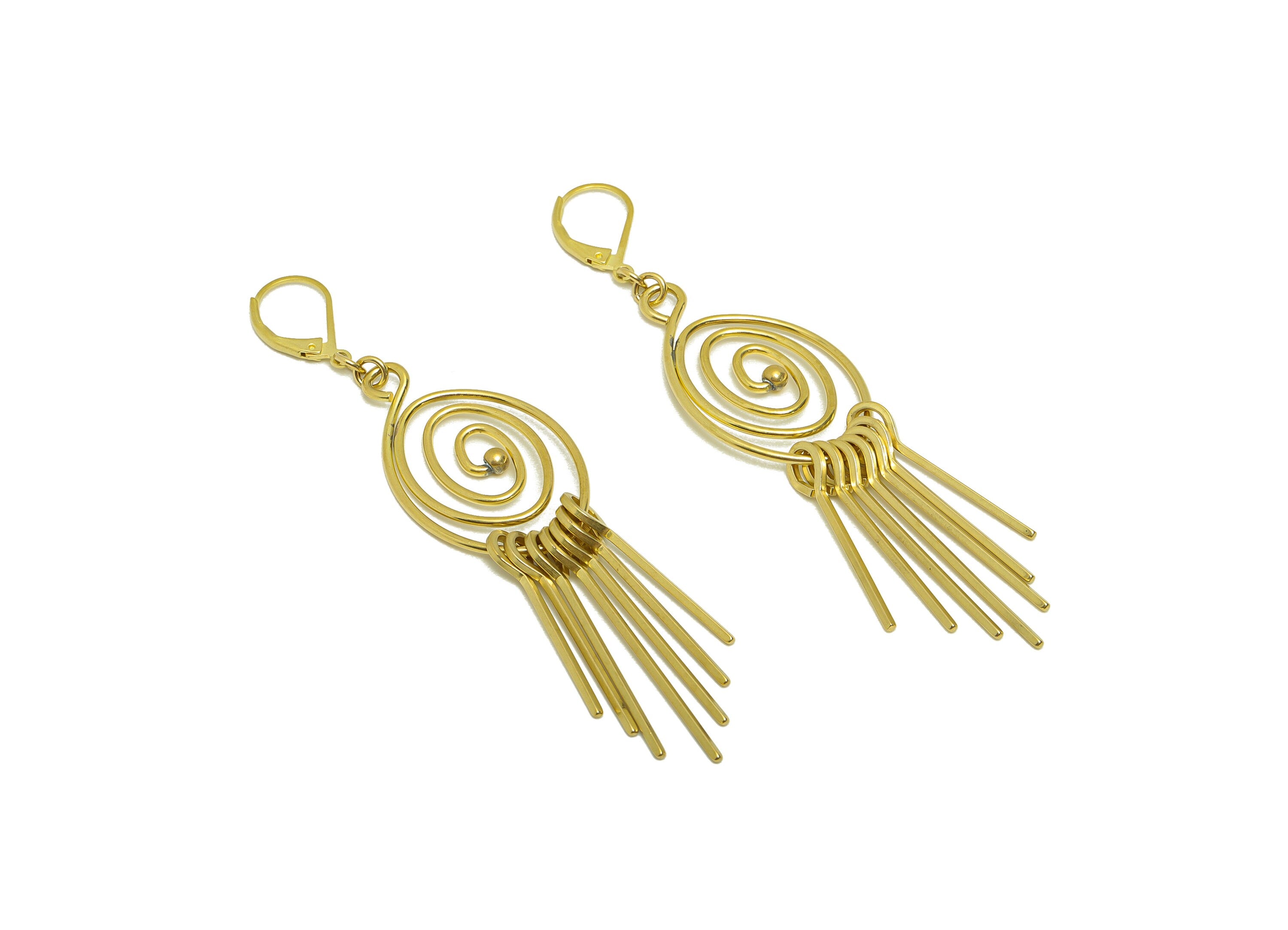 Brass Wires Tassel Earring - Brass Wreathe Dangle Earring Charm - Brass Tassel Wires 7 Earring Clasp - Hoop Earring Clasp - 76x19x1mm-PP8851 - DOMEDBAZAAR