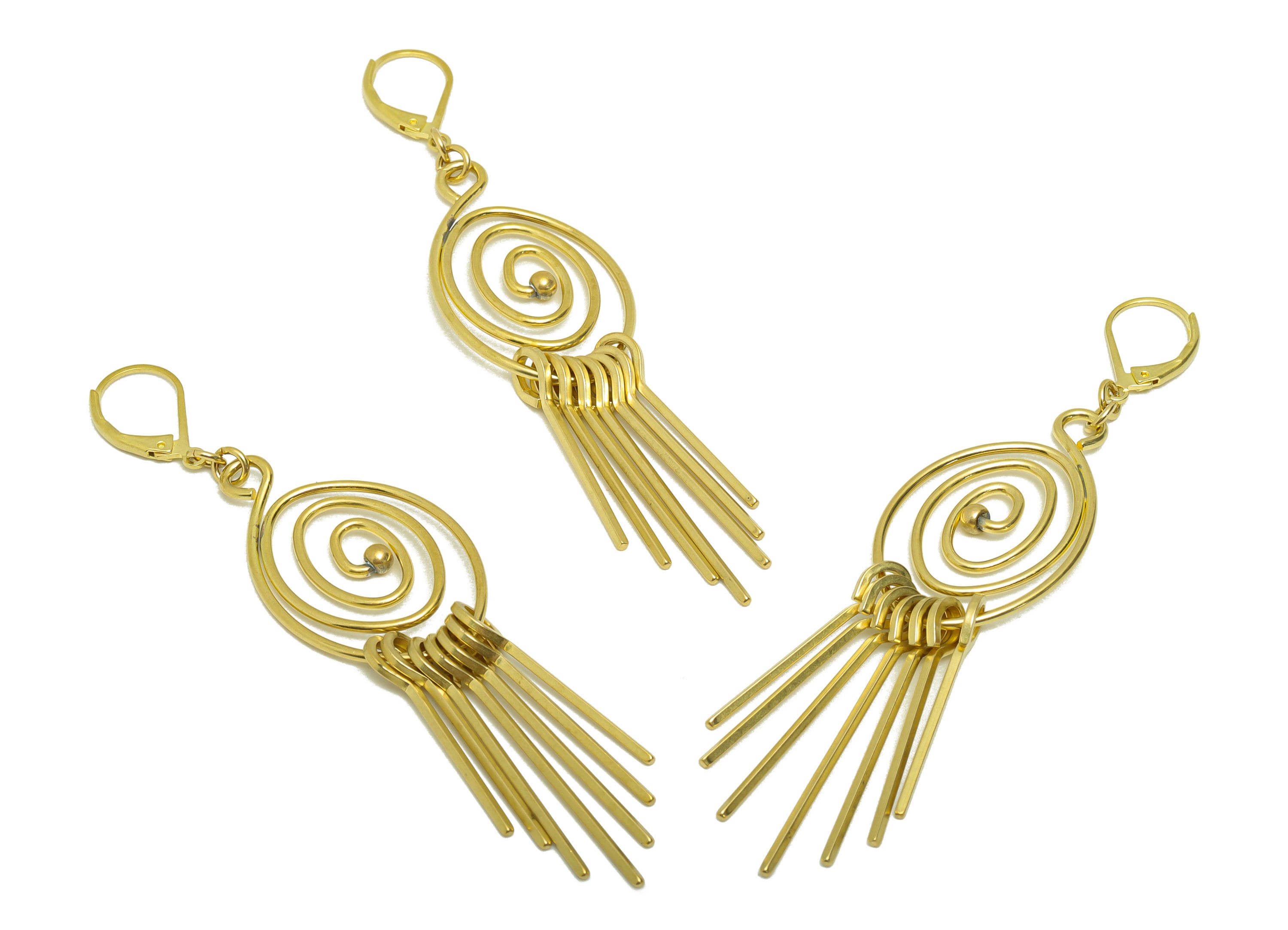 Brass Wires Tassel Earring - Brass Wreathe Dangle Earring Charm - Brass Tassel Wires 7 Earring Clasp - Hoop Earring Clasp - 76x19x1mm-PP8851 - DOMEDBAZAAR