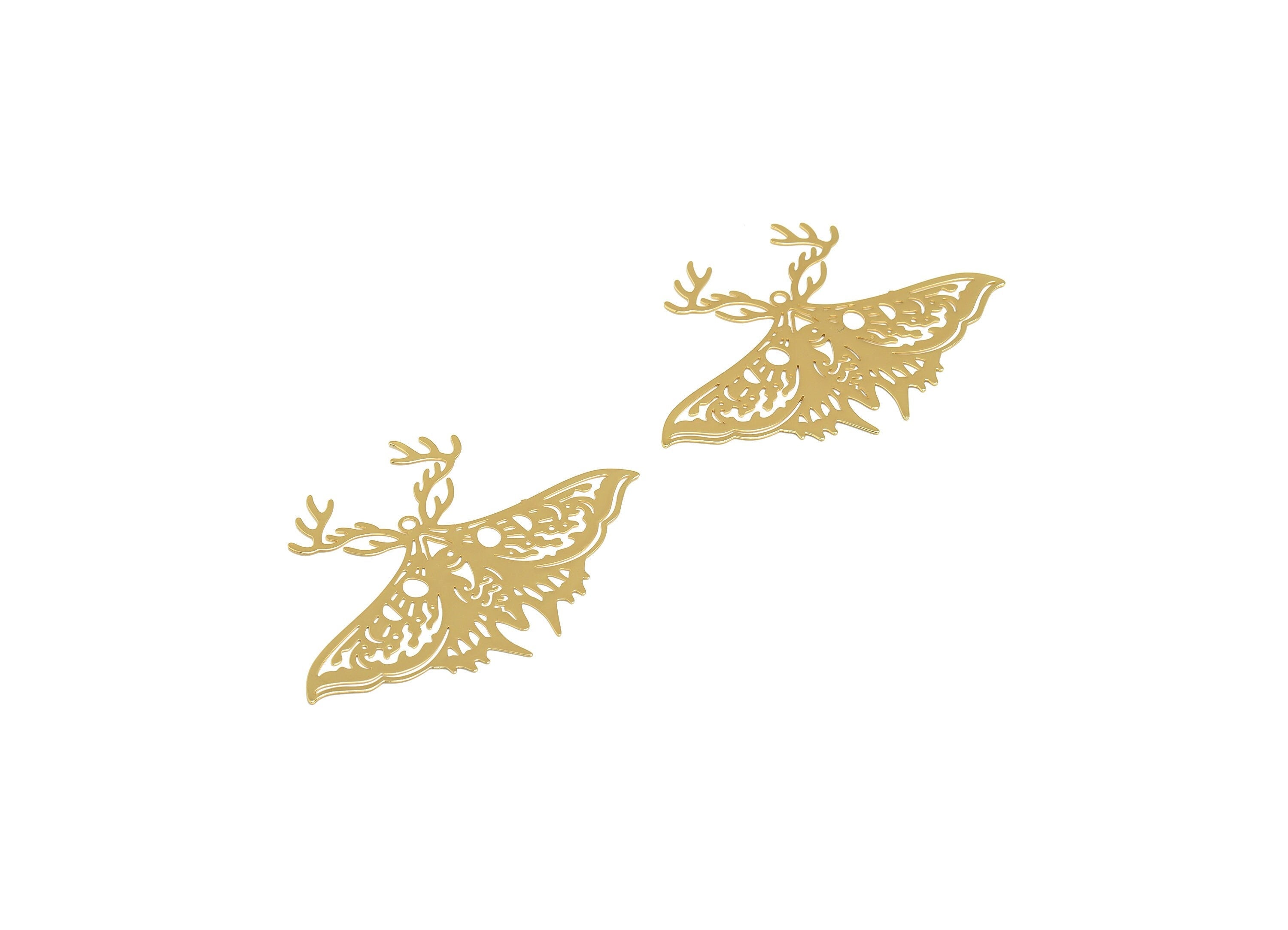 Brass Moth Earring Charm - Brass Inset Earring Charm - Brass Animal Earring Charm - 18K Real Gold Plating - 38x53.10x 0.34mm- RGP7064 - DOMEDBAZAAR