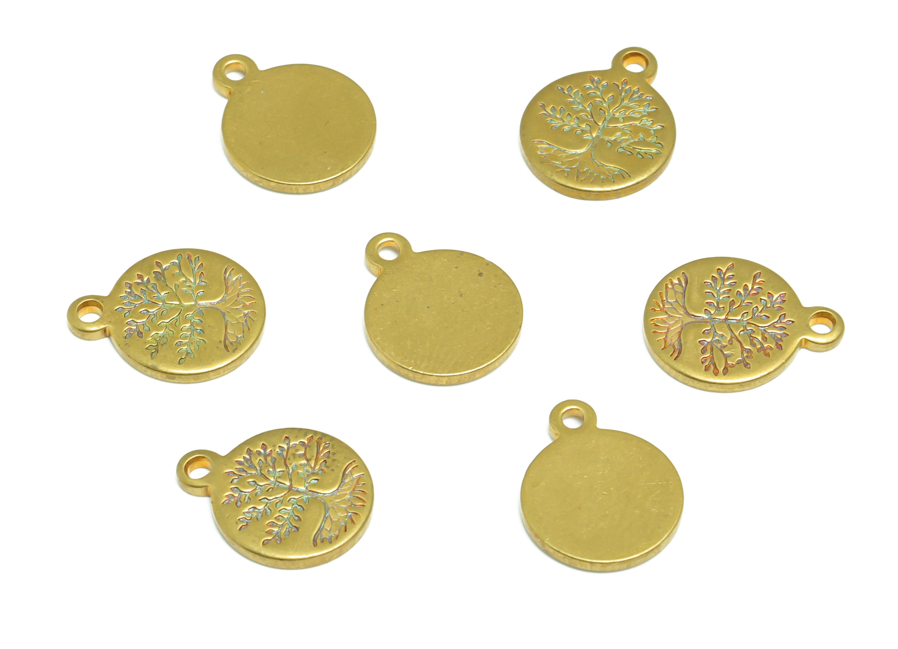 Brass Round Tree Earring Charms - Raw Brass Tree Engraved Pendant - DIY Jewelry Making Supplies - 12.51x9.98x1.17mm - PP4965 - DOMEDBAZAAR
