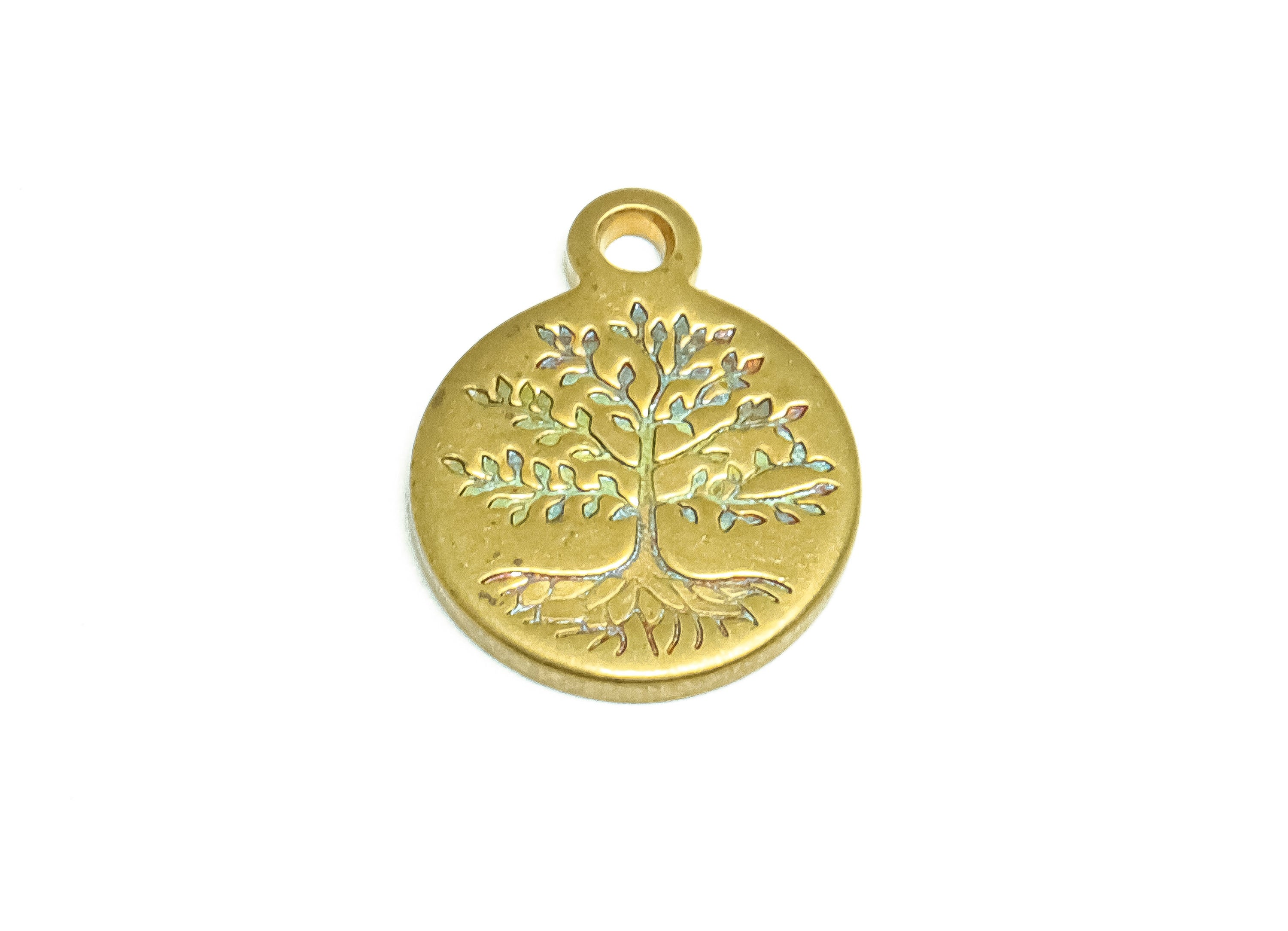 Brass Round Tree Earring Charms - Raw Brass Tree Engraved Pendant - DIY Jewelry Making Supplies - 12.51x9.98x1.17mm - PP4965 - DOMEDBAZAAR