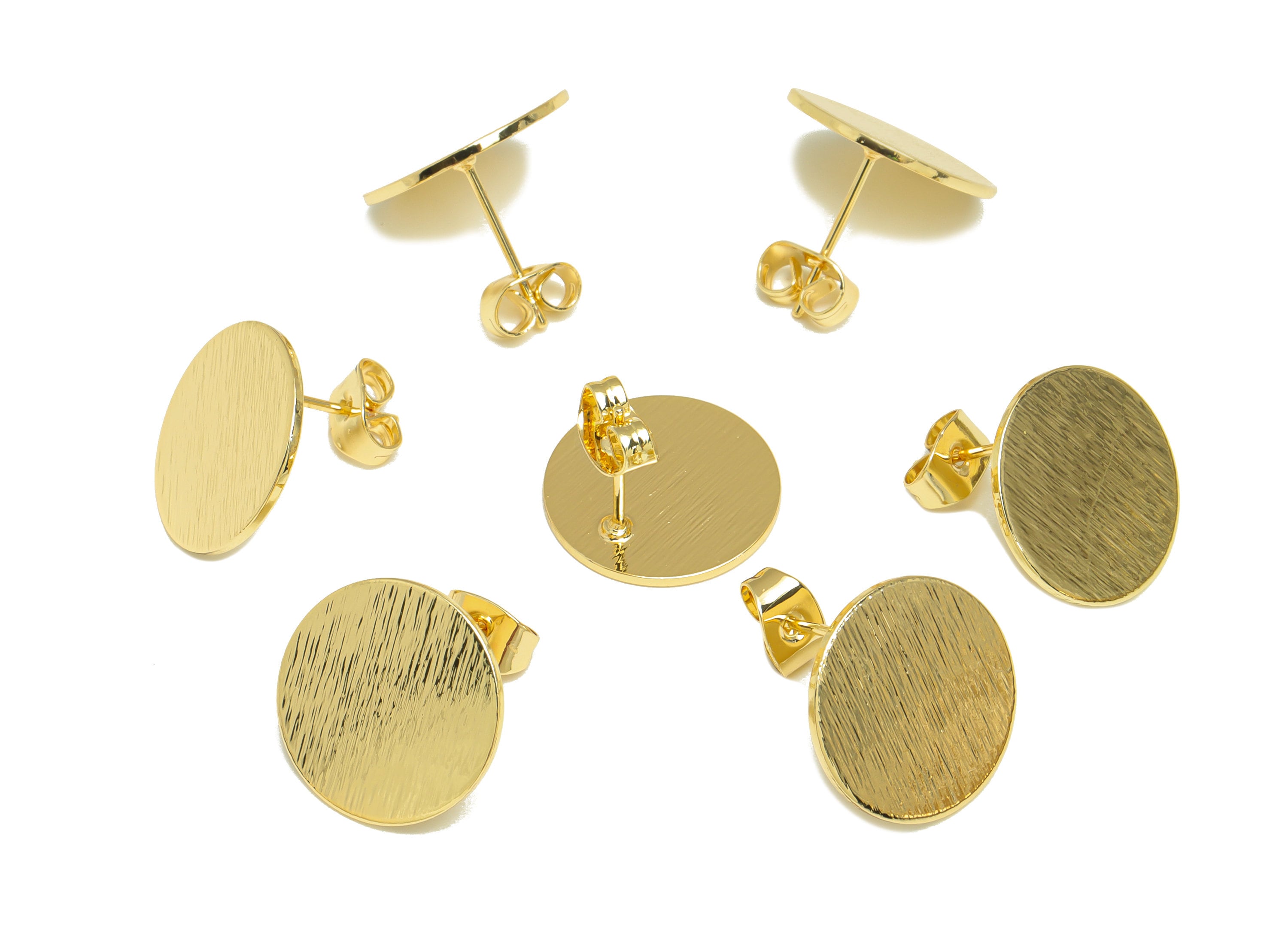 Brass Round Earring Stud - Brass Circle Earring Post - Brass Textured Earring Post - 18K Real Gold Plating - 15.13x15.12x0.7mm- RGP7066 - DOMEDBAZAAR