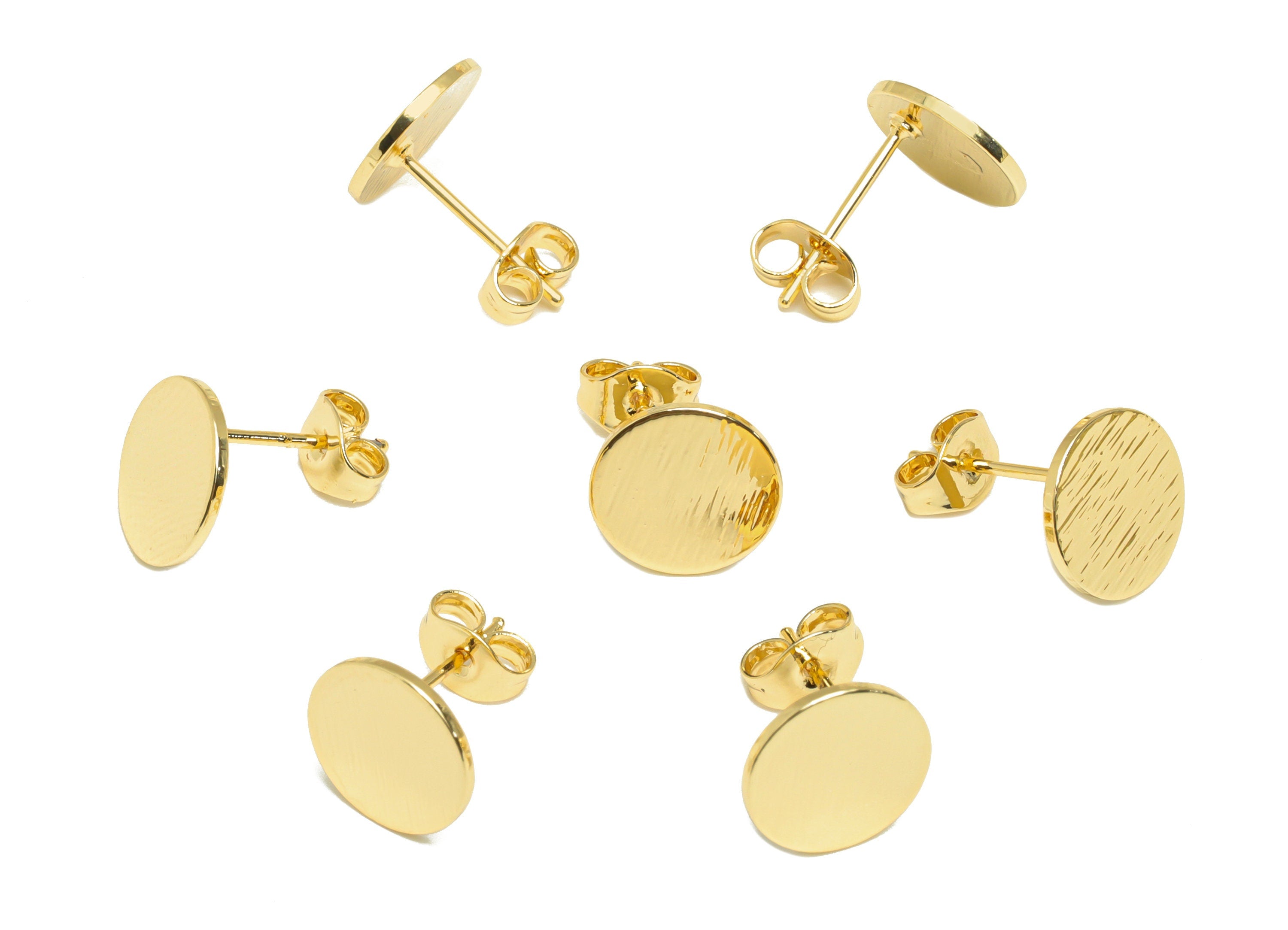 Brass Round Earring Stud - Brass Circle Earring Post - Brass Textured Earring Post - 18K Real Gold Plating - 10x10x0.76mm- RGP7067 - DOMEDBAZAAR