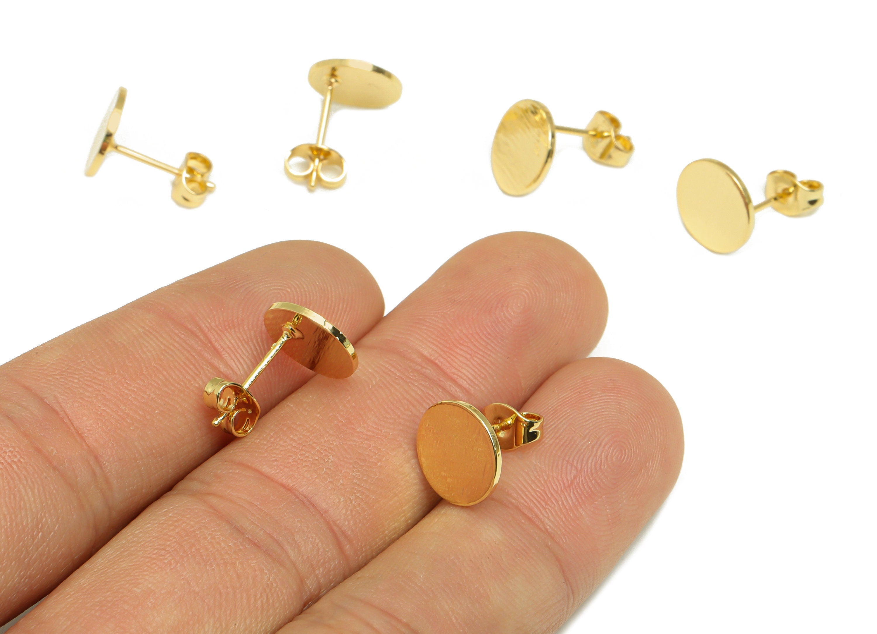 Brass Round Earring Stud - Brass Circle Earring Post - Brass Textured Earring Post - 18K Real Gold Plating - 10x10x0.76mm- RGP7067 - DOMEDBAZAAR