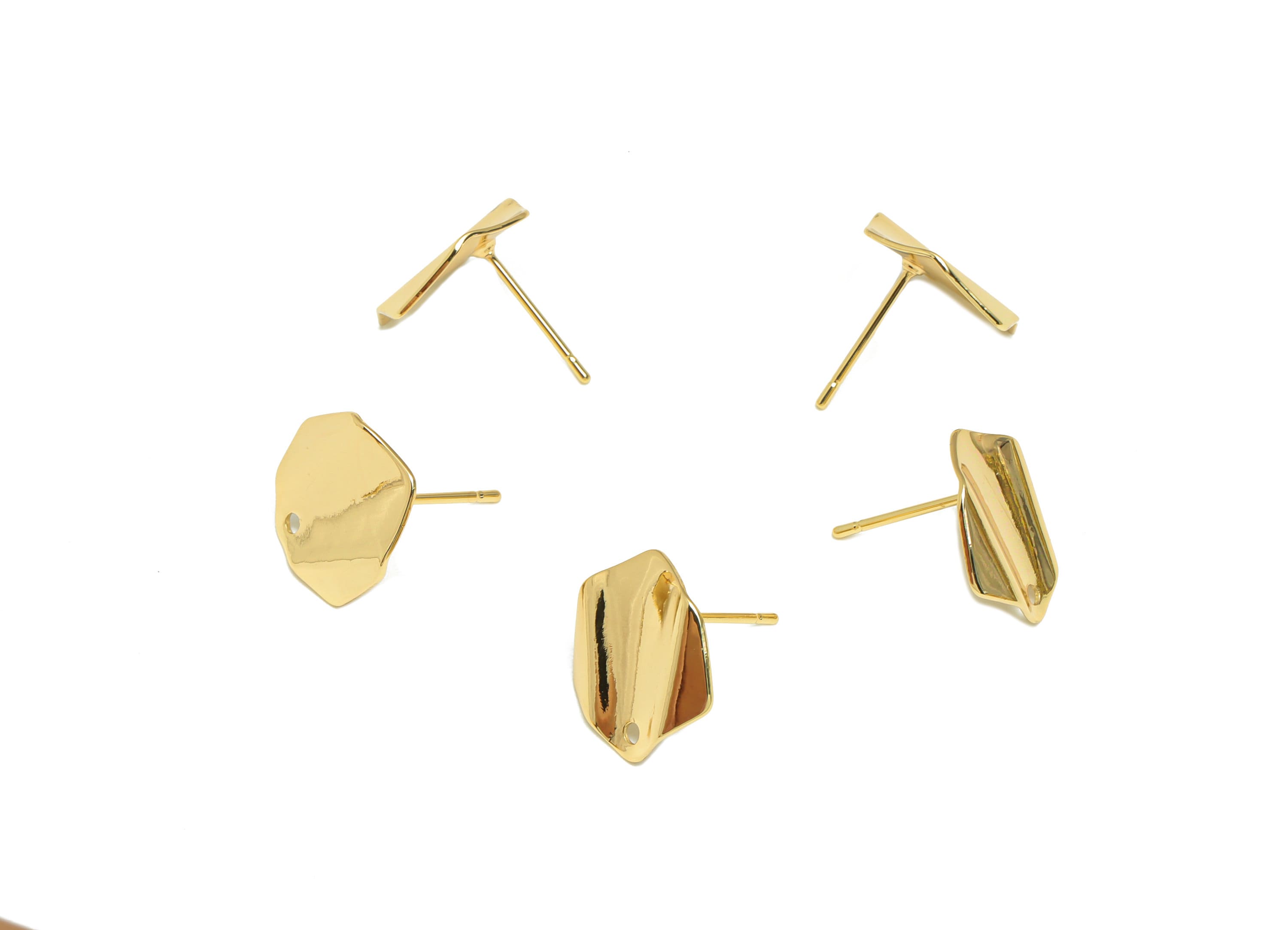 Brass Hexagon Earring Stud - Brass Hexagon Earring Post - Brass Wavy Geometry Earring Post - 18K Real Gold Plating - 14.5x13x0.73mm- RGP7069 - DOMEDBAZAAR