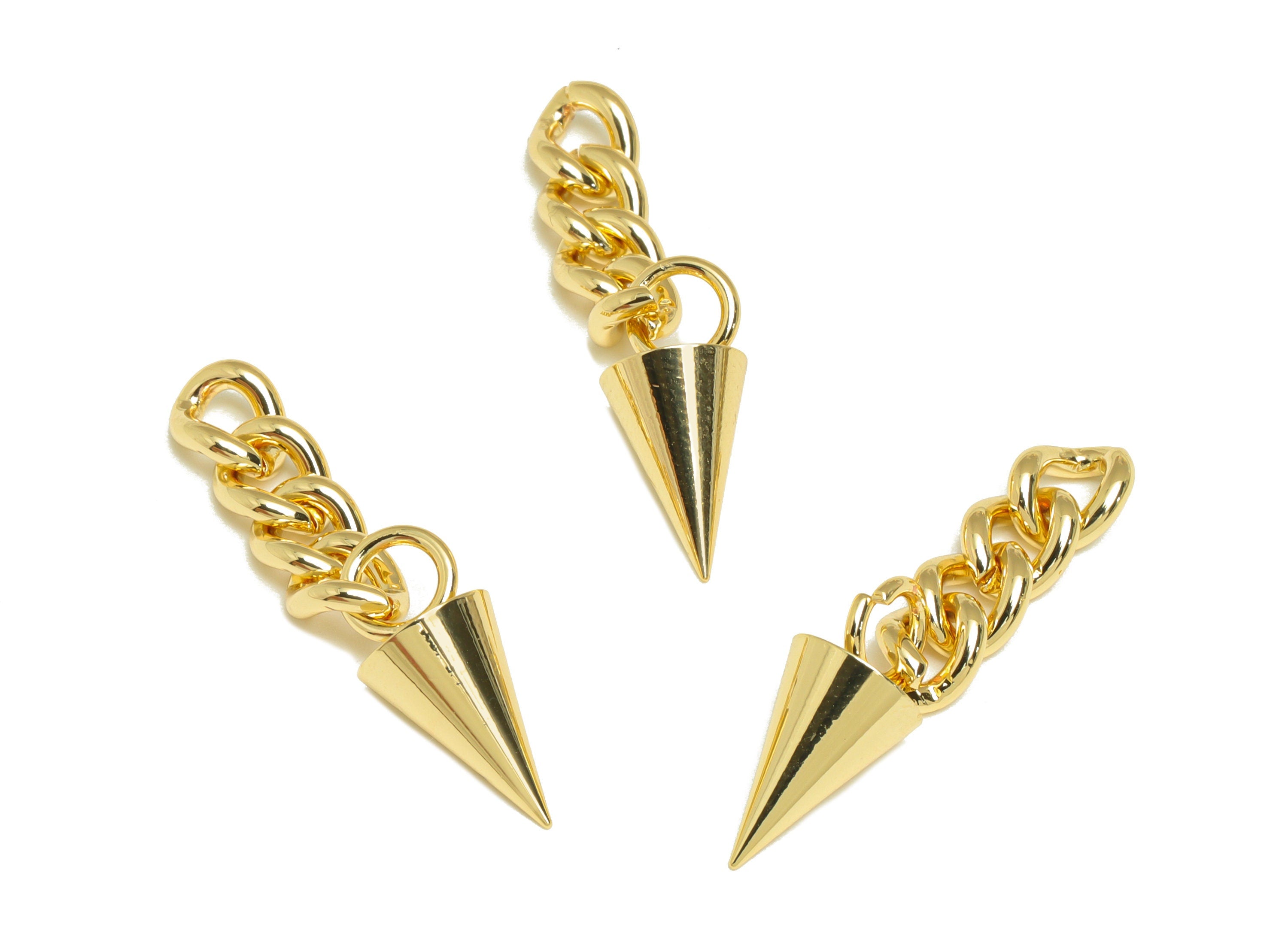 Brass Awl Chain Charm - Awl Earring Charm - Brass Cone Pendant - Spite Chain Extender Chain - 18K Real Gold Plating - 30.5x7.8x7mm - RGP7063 - DOMEDBAZAAR