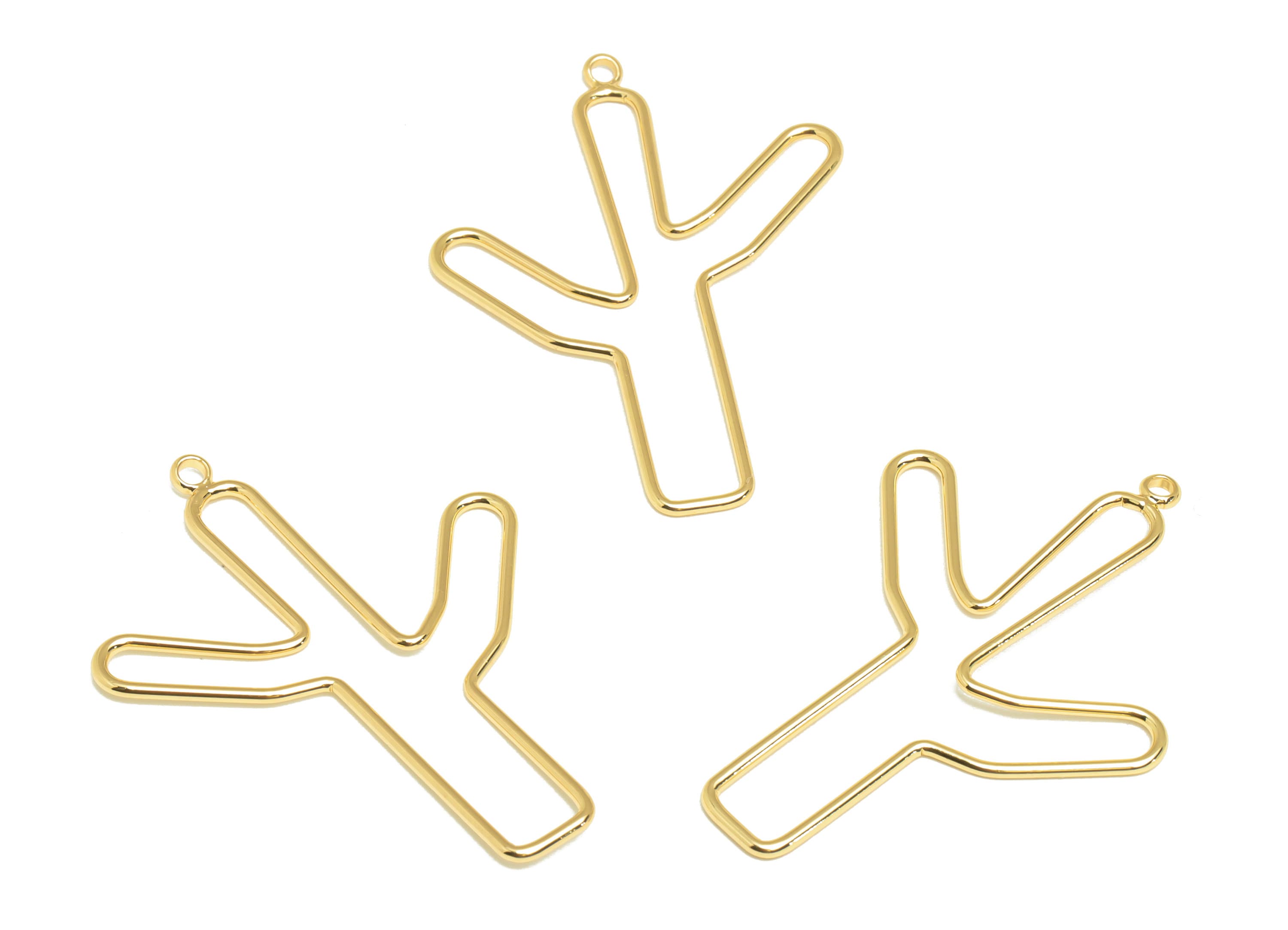 Brass Cactus Wire Earring Charm - Brass line Cactus Charm - Brass Botanical Earring Charm - 18K Real Gold Plated - 44x32.06x1.18mm - RGP7061 - DOMEDBAZAAR