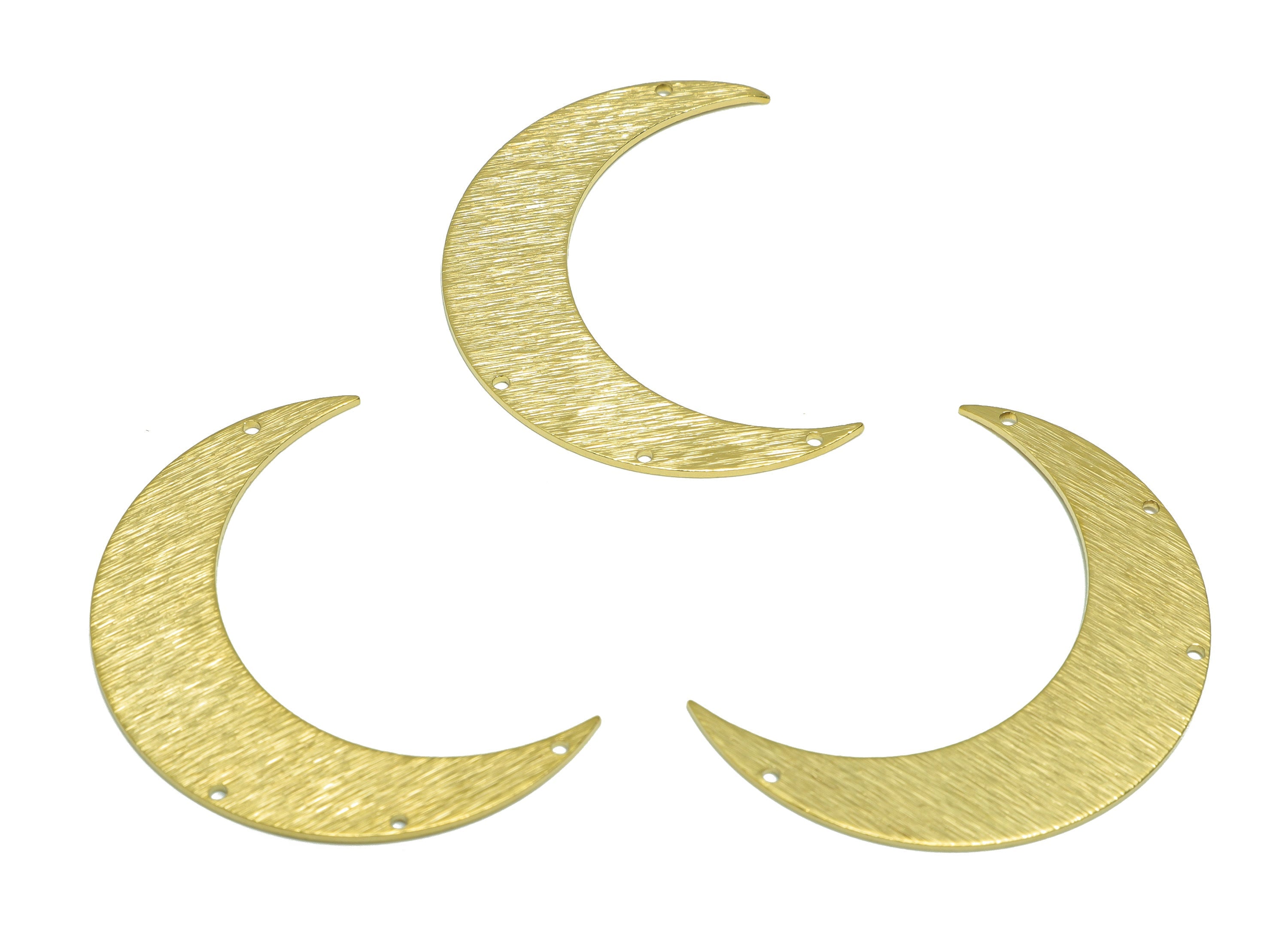 Brass Crescent Earring Connector - Raw Brass Moon Pendant - Textured Crescent Moon Shaped Raw Brass - jewelry supplies - 46x 32x1mm- PP8948A - DOMEDBAZAAR