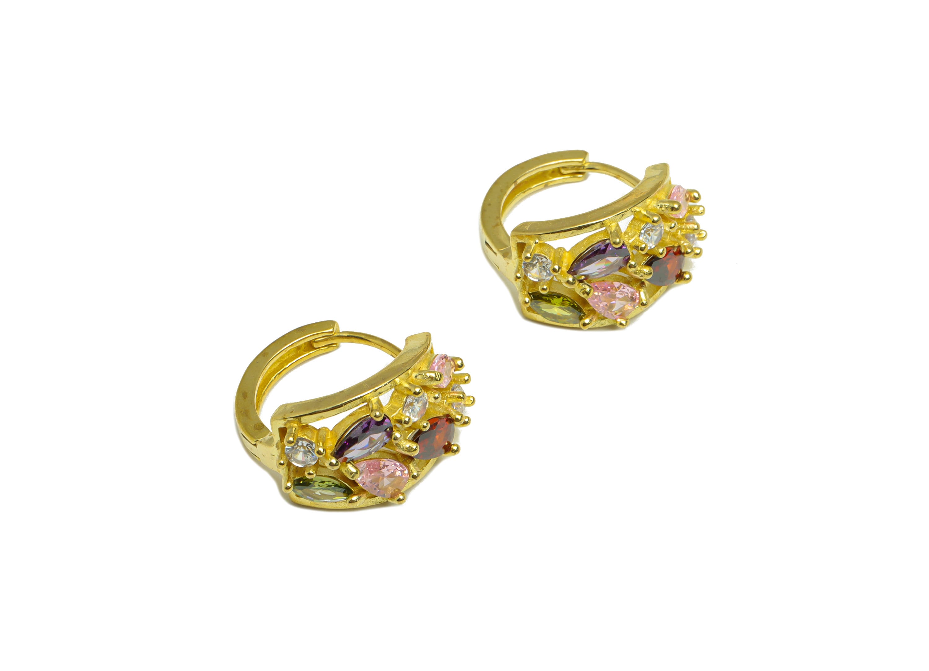 Brass Huggie Hoop Earring - Brass Zircon Clasp Hoop Earring - Rainbow Cubic Zircon Hoop Earring - Teardrop Hoop Earring - 16x16x10mm- PP9000 - DOMEDBAZAAR