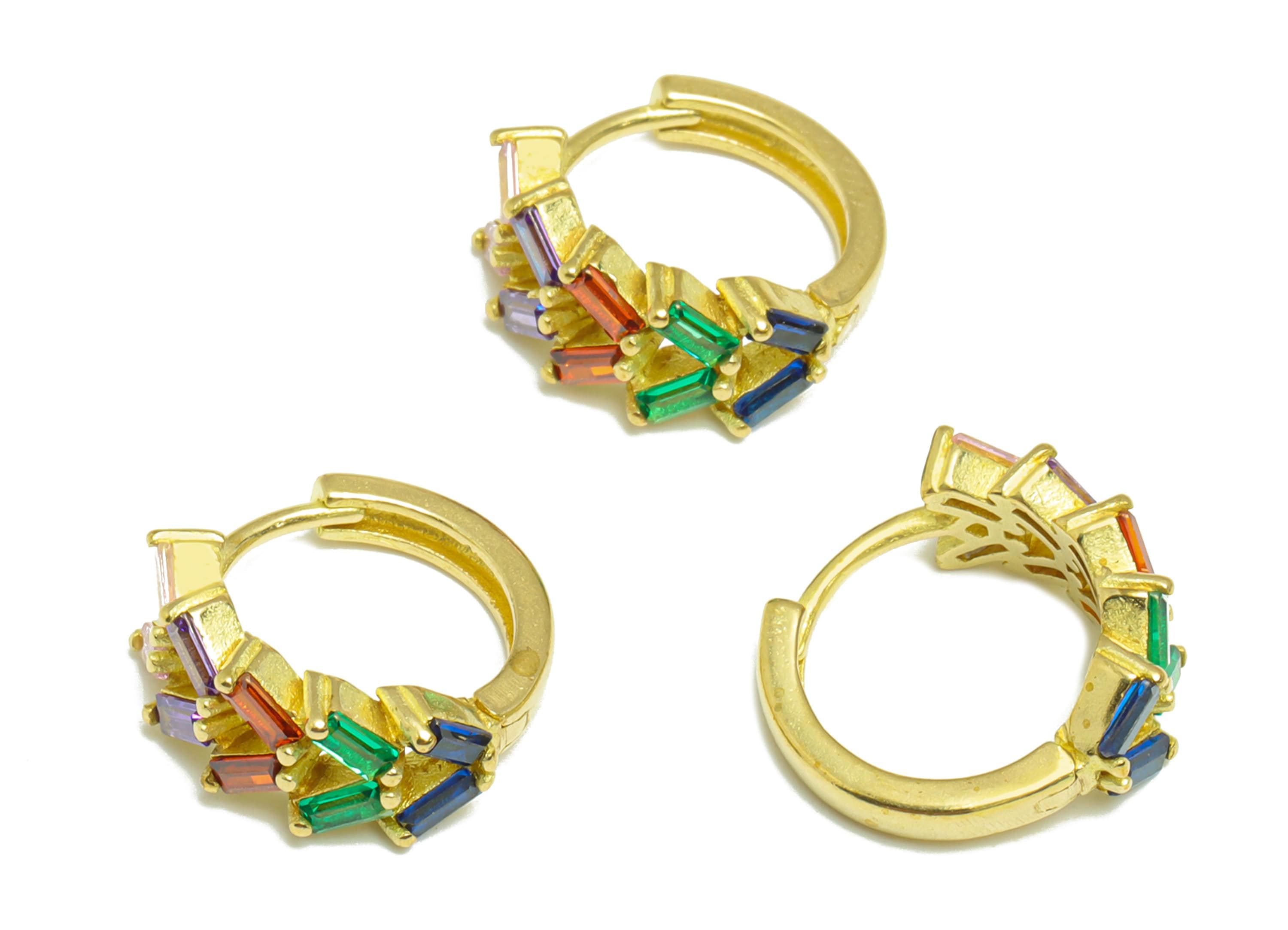 Brass Huggie Hoop Earring - Brass Zircon Clasp Hoop Earring - Rainbow Cubic Zircon Hoop Earring - Rectangle Hoop Earring - 14x14x6mm- PP9001 - DOMEDBAZAAR