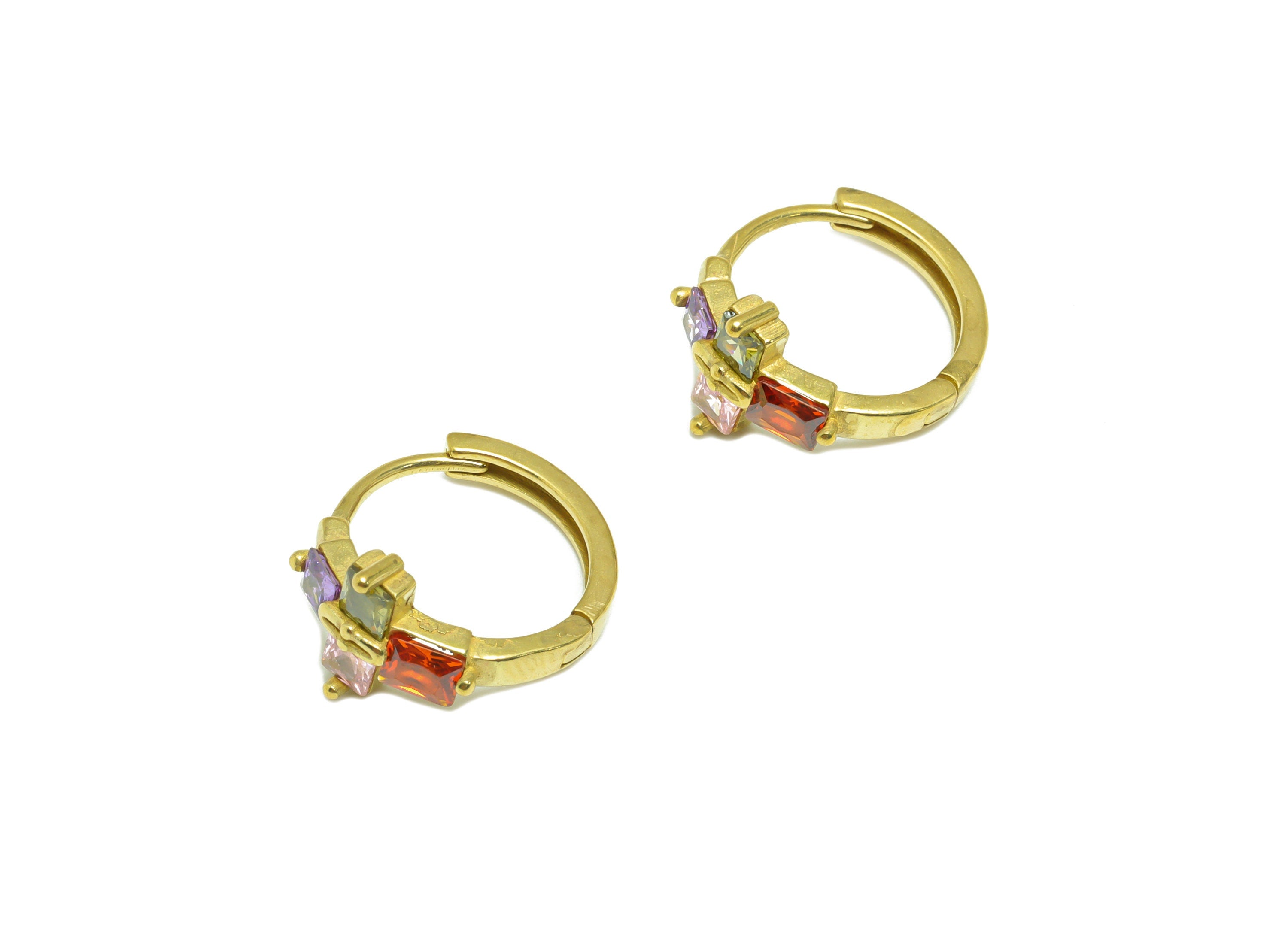 Brass Huggie Hoop Earring - Brass Zircon Clasp Hoop Earring - Rainbow Cubic Zircon Hoop Earring - Cross Hoop Earring - 16.63x15x9mm- PP9003 - DOMEDBAZAAR