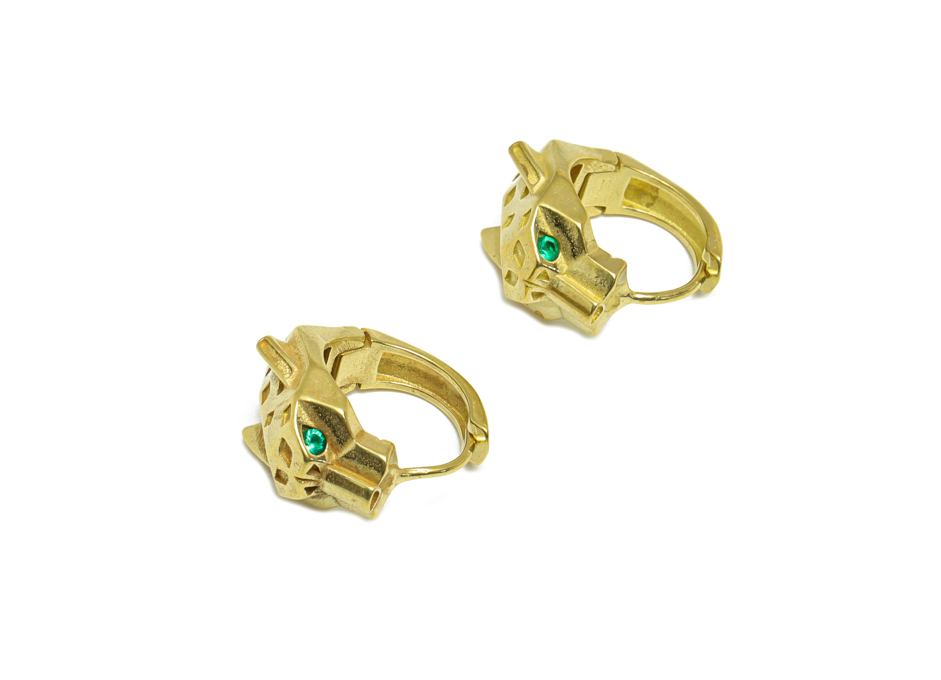 Brass Huggie Hoop Earring - Brass Wolf Clasp Hoop Earring - Wavy Dog Hoop Earring - Green Zircon Hoop Earring - 16x14x4mm - PP9005 - DOMEDBAZAAR