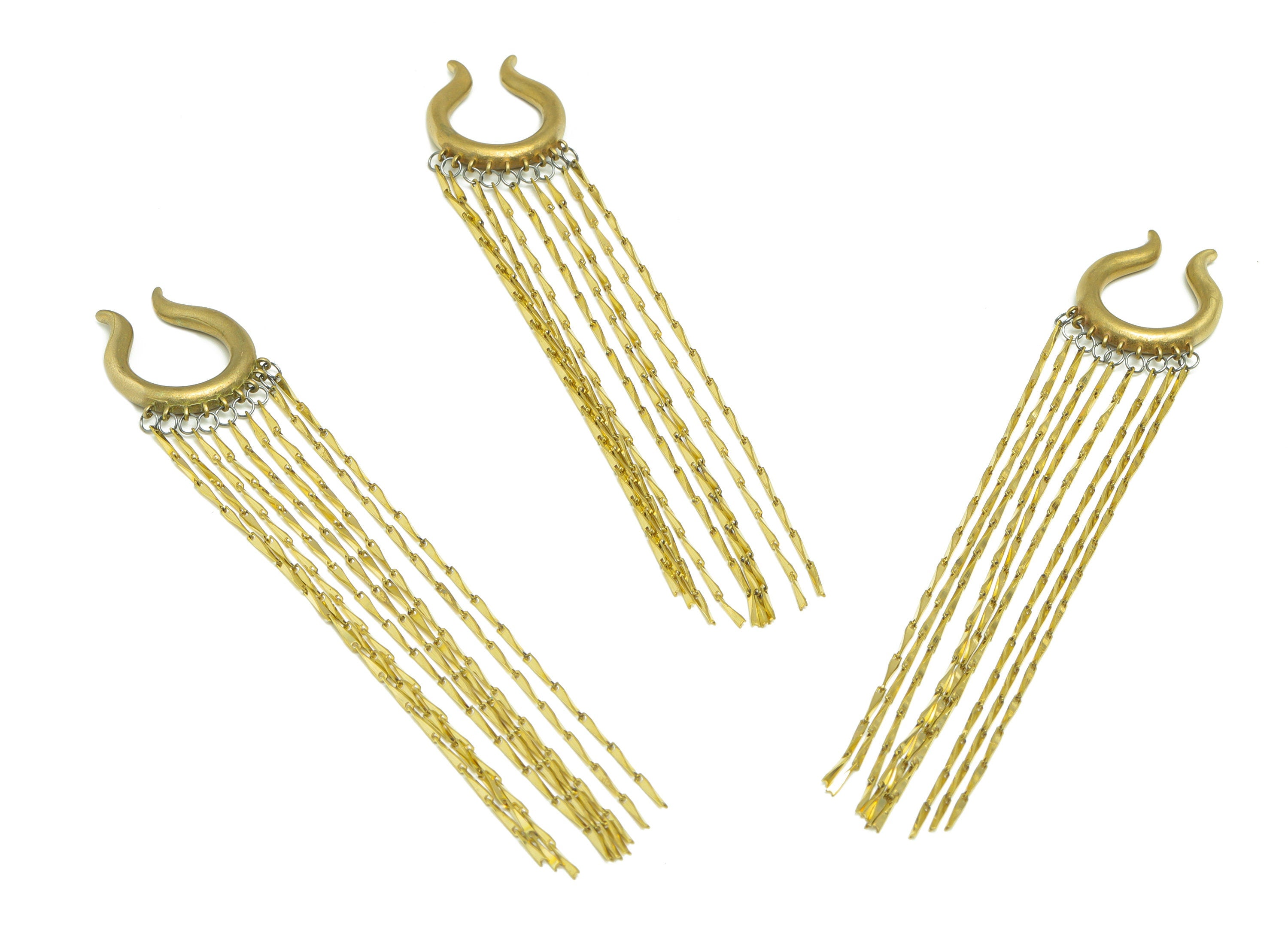Brass Tassel Cuff Earring - Brass Hoop Tassel Ear Cuff - Brass Link Earring Cuff - Tassel Earring Finding - 117x20x3.7mm - PP9262 - DOMEDBAZAAR