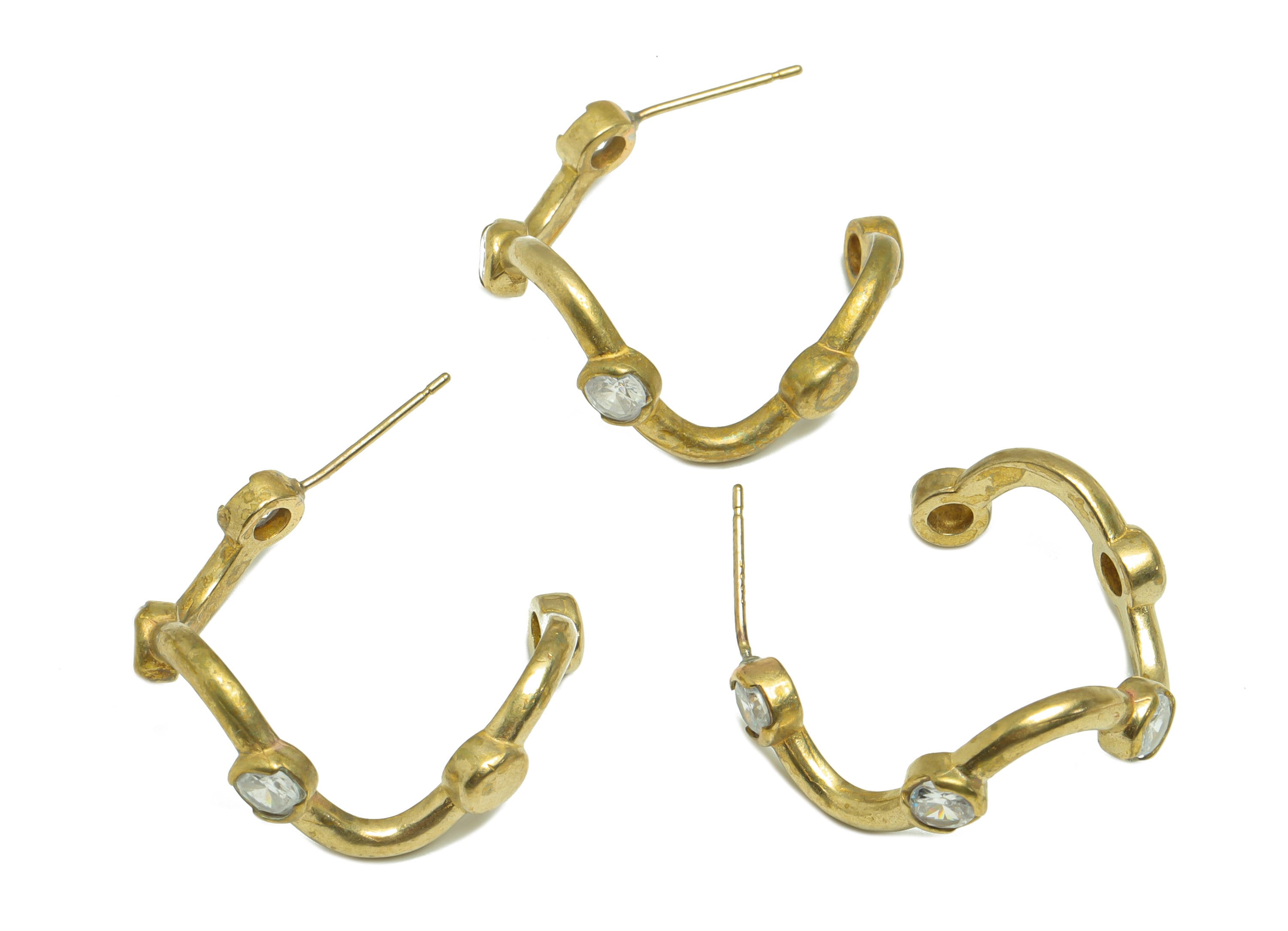 Brass Wire Earring Stud - Raw Brass Zircon Bent Stick Earring Post - Wavy Bar Earring Post - Zircon Bar Earring - 26x24.68x3.05mm - PP9264 - DOMEDBAZAAR