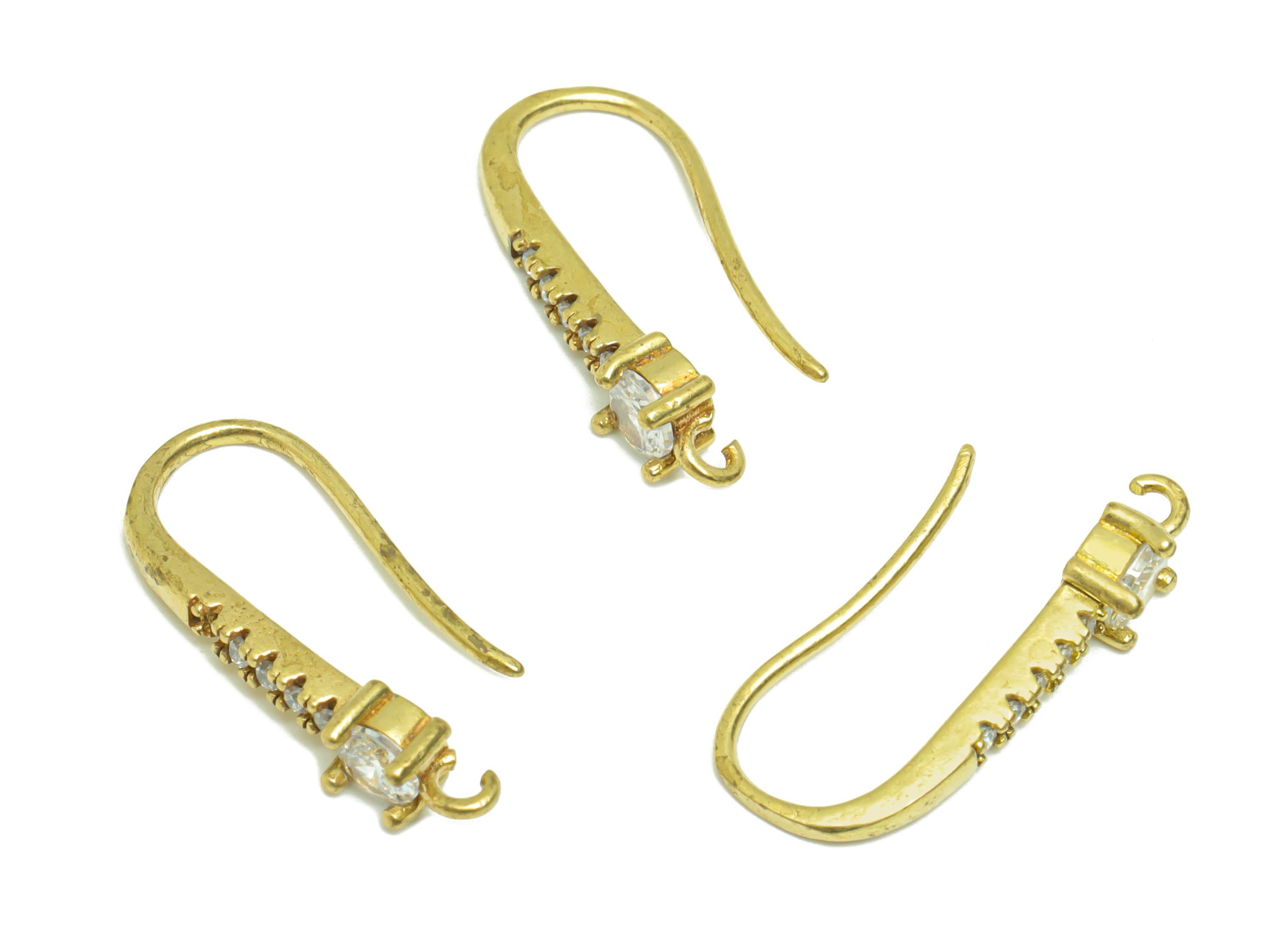 Brass Wire Hook Earring - Raw Brass Zircon Wire Hook Earring - Brass Bead Earring Wire - Brass Ear Wire - 22.24x8.85x4.17mm- PP9163 - DOMEDBAZAAR