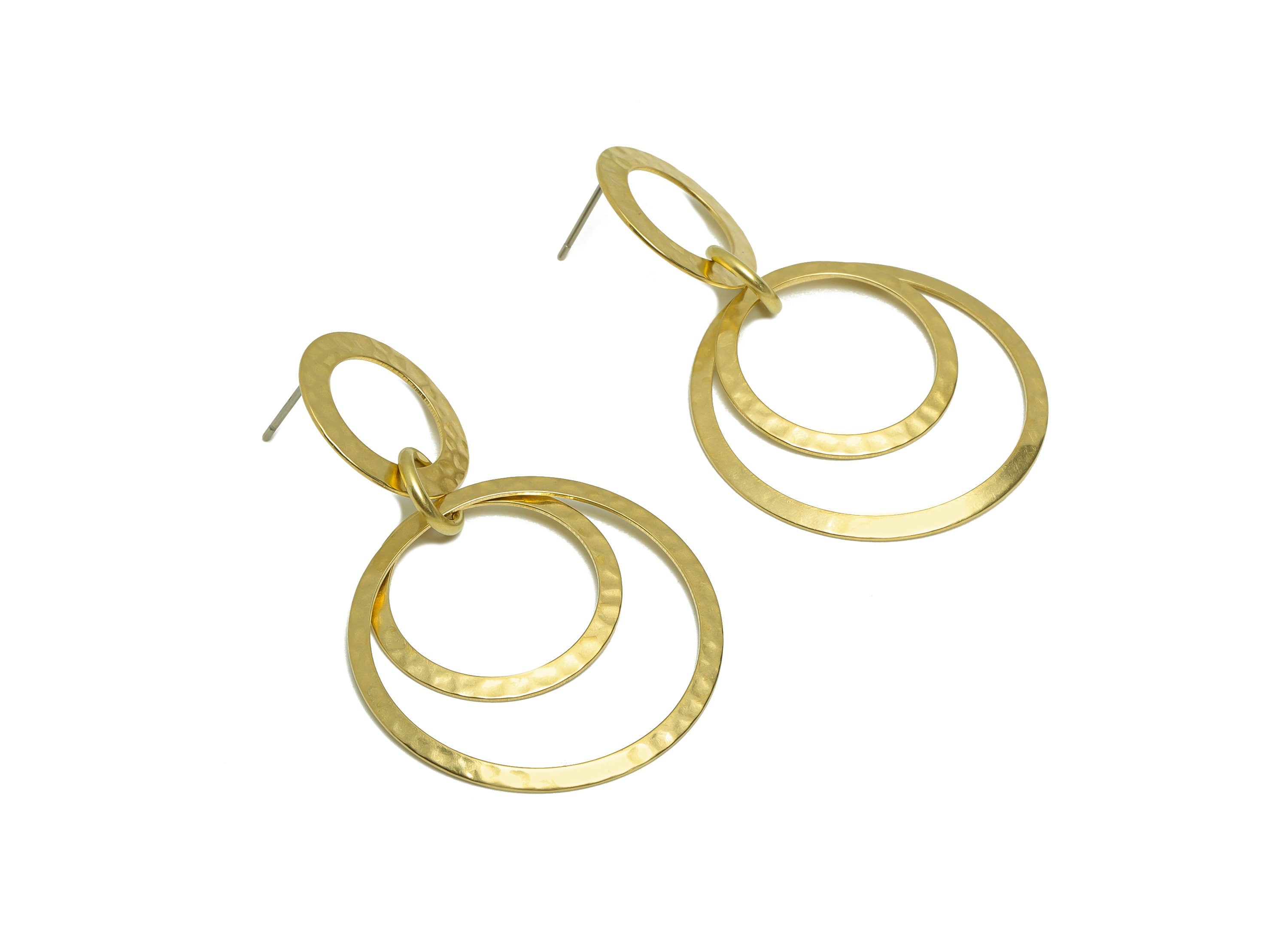 Hammered Round Dangle Earring Post - Brass Circle Earring Stud - Brass Ring Charms - Geometry Link Earring Post - 51.82x33.07x0.62mm- PP8868 - DOMEDBAZAAR
