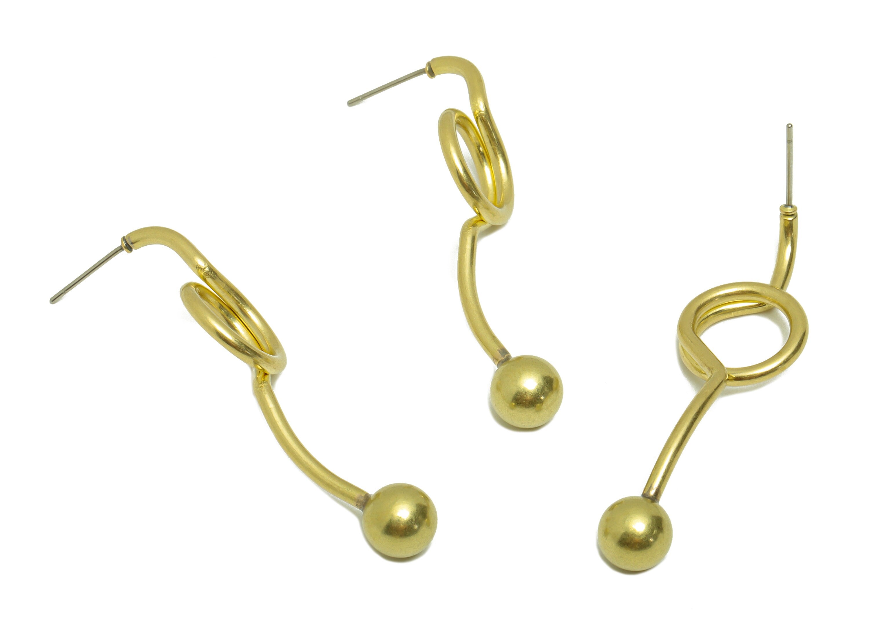 Brass Wire Ball Earring Post - Brass Twine Round Earring Stud - Brass Ball Charms - Geometry Twine Earring Post - 50.05x14.42x2.03mm- PP8873 - DOMEDBAZAAR