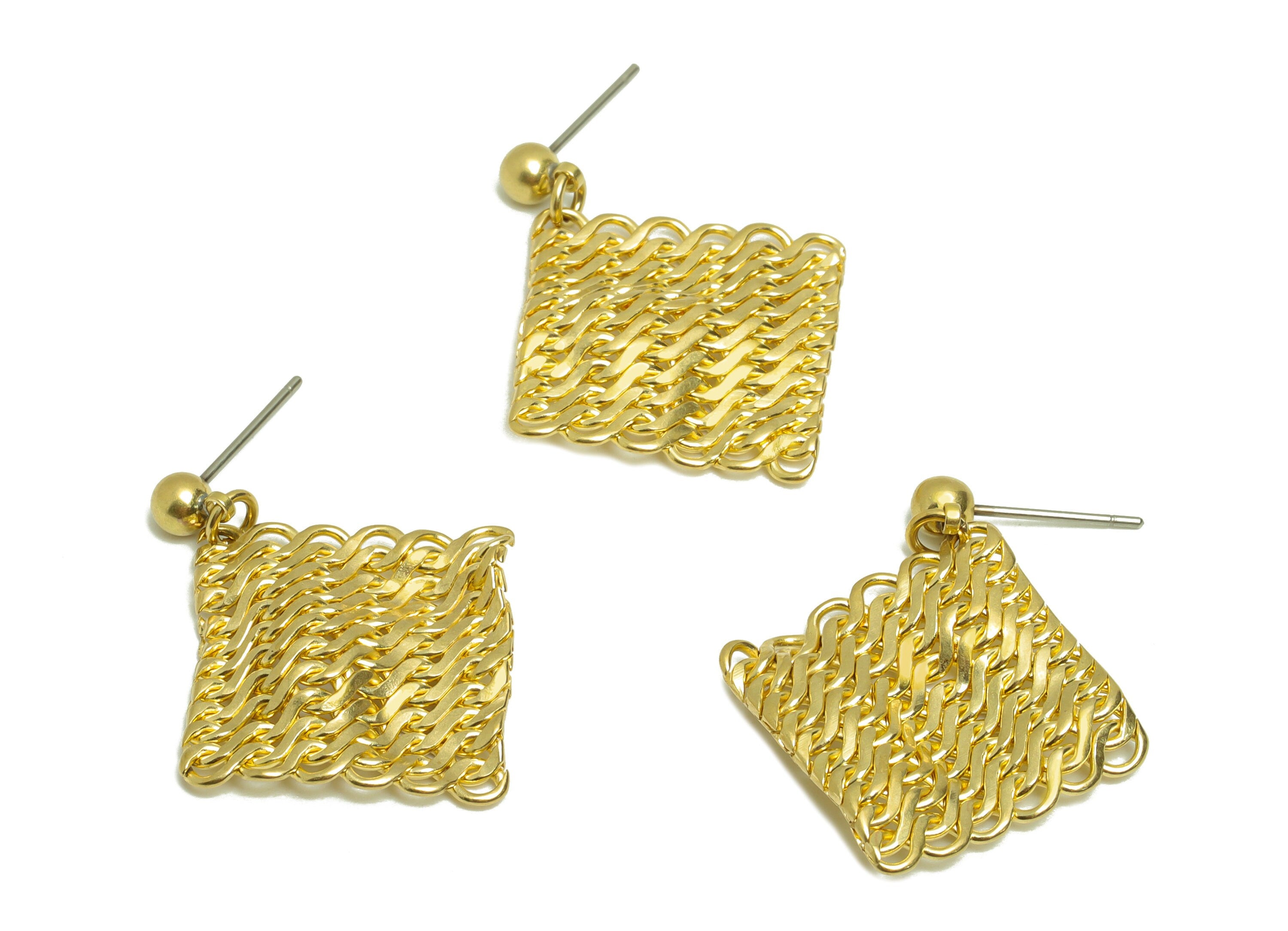 Brass Mesh Square Earring Post - Brass Mesh Square Earring Stud - Brass Wavy Geometry Charms - Weave Square Earring Post - 25x19x2mm- PP8848 - DOMEDBAZAAR