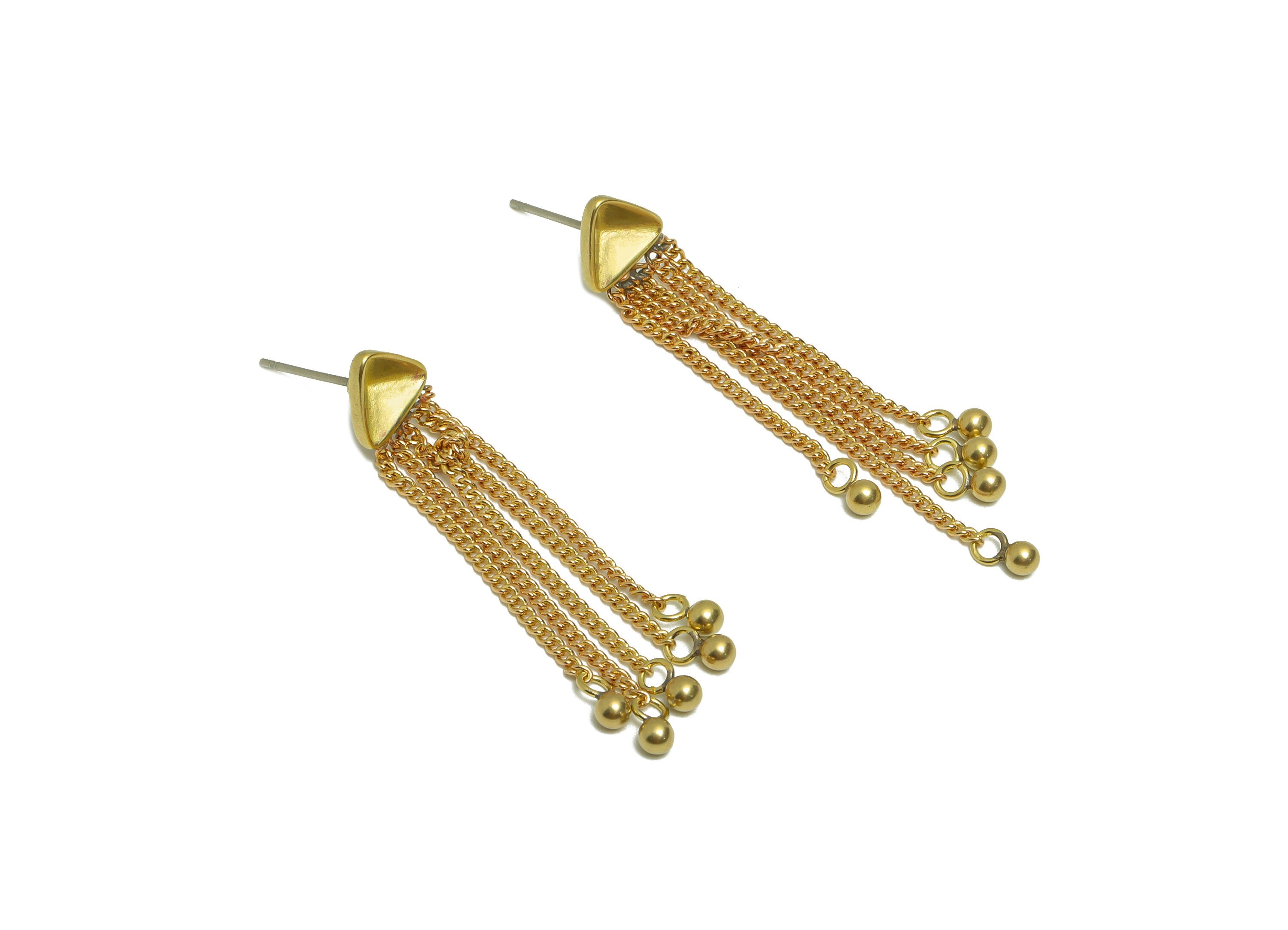 Triangle Tassel Chain Earring Post - Brass Tassel Earring Stud - Hang Chain Ball Stud - Triangle Tassel Stud for Diamond - 51x8x1mm- PP8899 - DOMEDBAZAAR