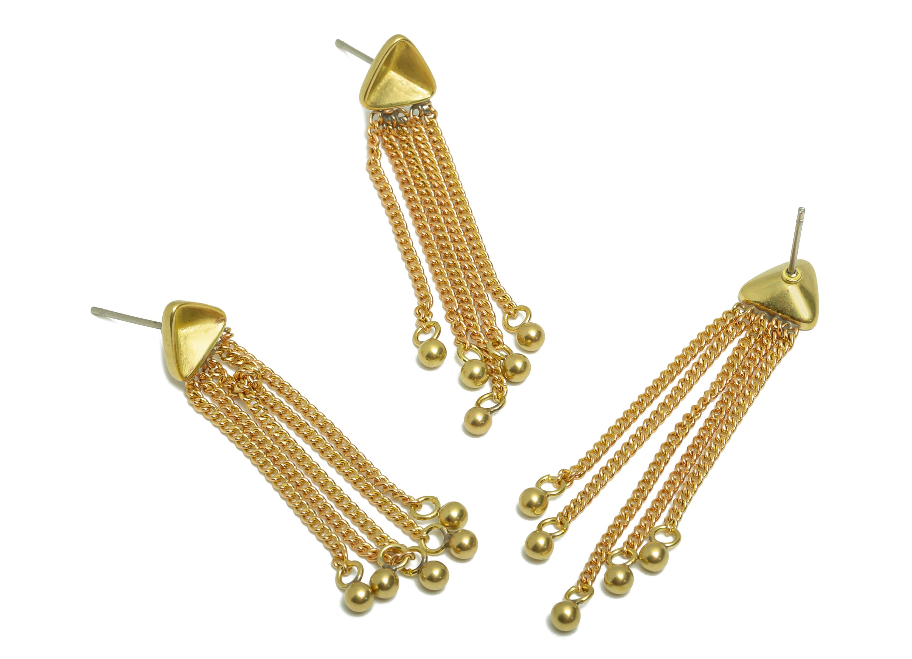 Triangle Tassel Chain Earring Post - Brass Tassel Earring Stud - Hang Chain Ball Stud - Triangle Tassel Stud for Diamond - 51x8x1mm- PP8899 - DOMEDBAZAAR