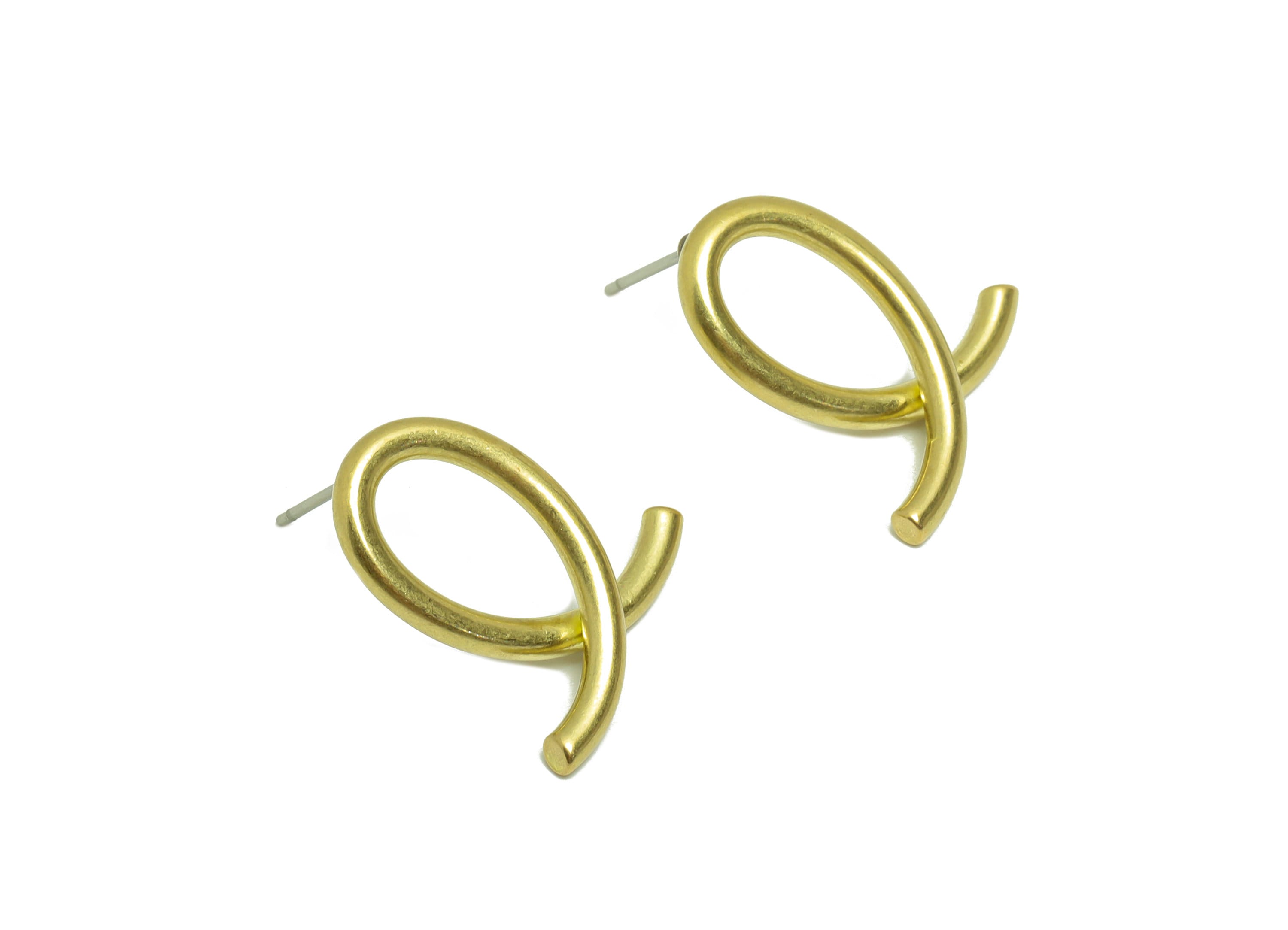 Brass Cross Earring Post - Brass Geometry Cross Earring Stud - Bent Wire Earring Post - Brass Irregular Stud - 18.64x16.19x2.21mm- PP8861 - DOMEDBAZAAR
