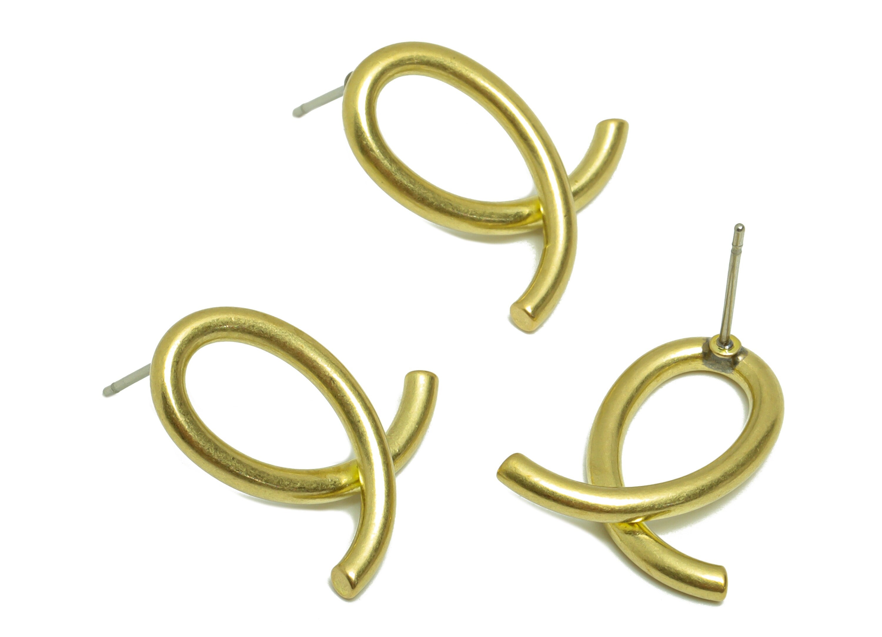 Brass Cross Earring Post - Brass Geometry Cross Earring Stud - Bent Wire Earring Post - Brass Irregular Stud - 18.64x16.19x2.21mm- PP8861 - DOMEDBAZAAR