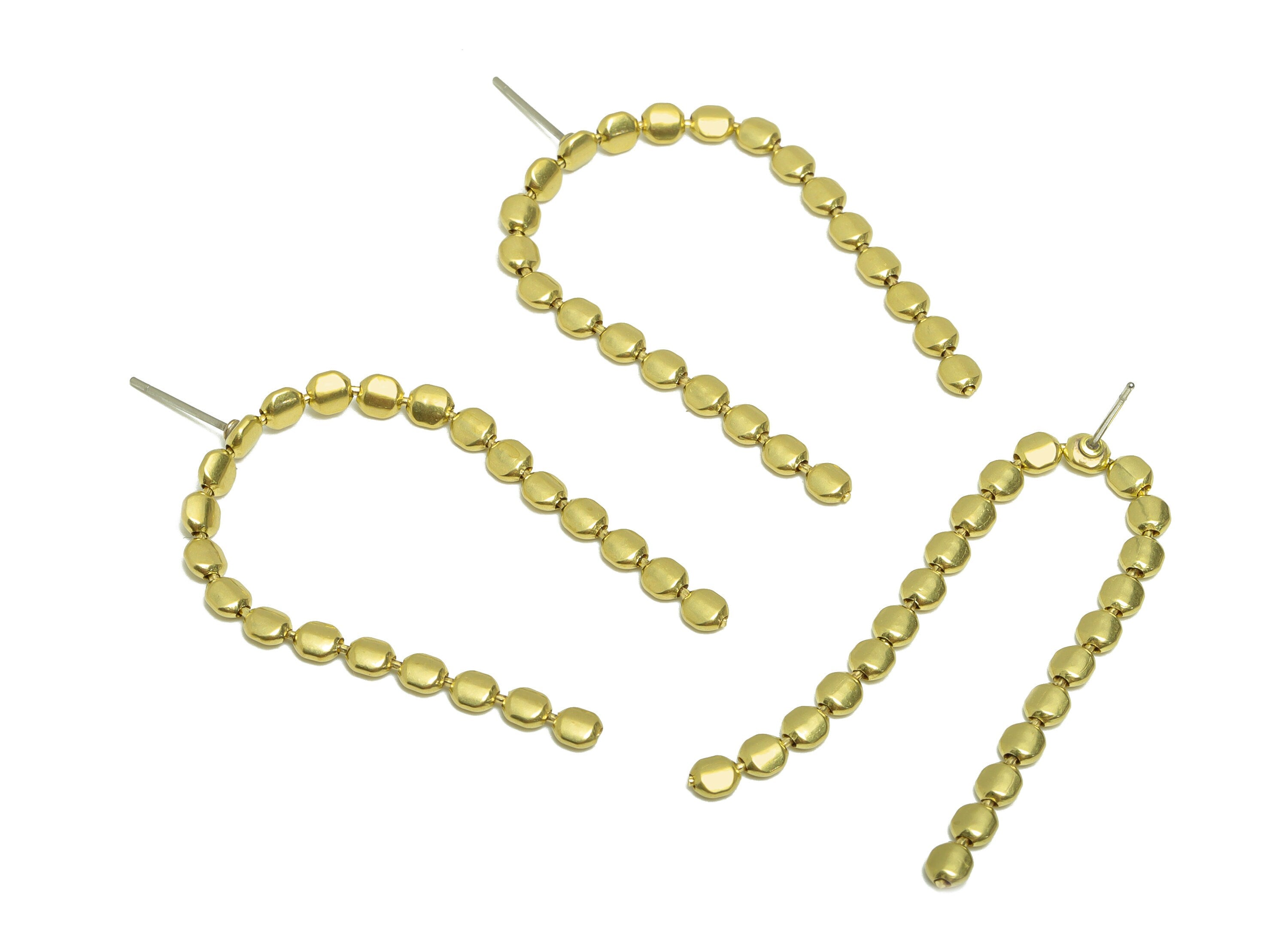 Brass Dangle Earring Post - Brass Beads Tassel Earring Stud - Brass Snake Chain Earring Post - Beads Earring Post - 45.2x15.5x1.8mm- PP8869 - DOMEDBAZAAR