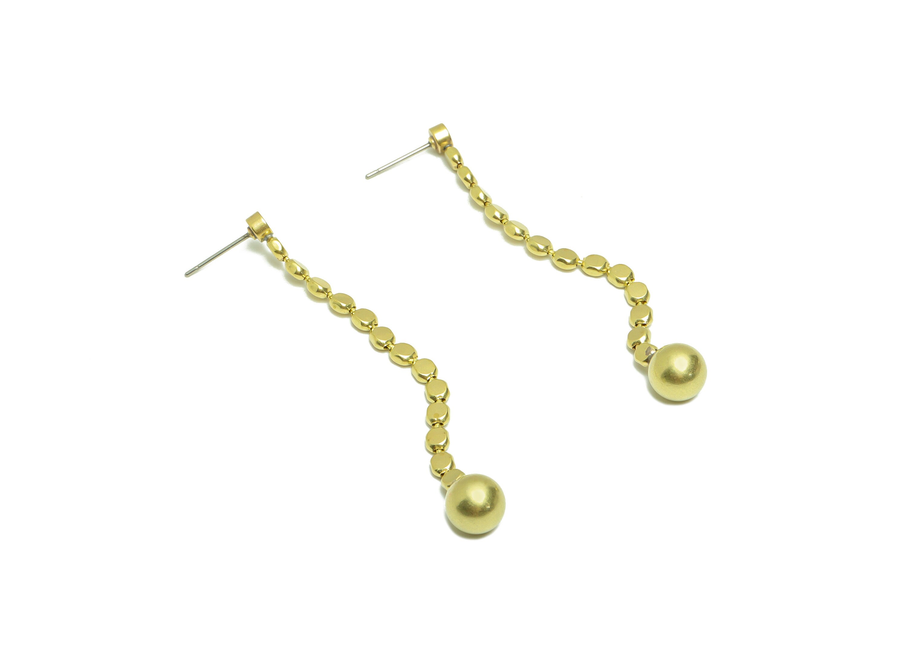 Brass Ball Tassel Earring Post - Brass Beads Tassel Earring Stud - Brass Dangle Tassel Earring Post - Geometry Earring Post -64x7x7mm-PP8858 - DOMEDBAZAAR