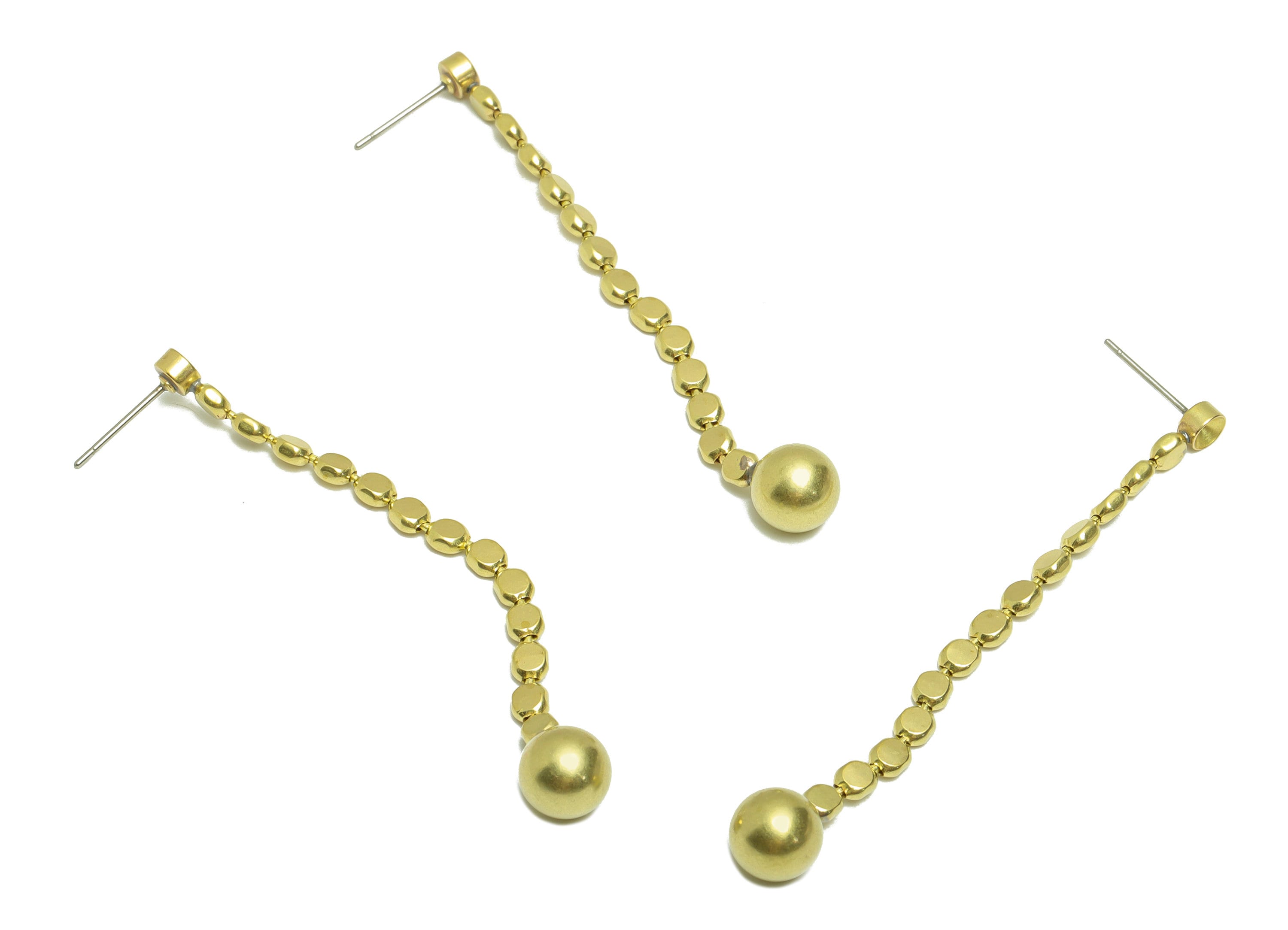 Brass Ball Tassel Earring Post - Brass Beads Tassel Earring Stud - Brass Dangle Tassel Earring Post - Geometry Earring Post -64x7x7mm-PP8858 - DOMEDBAZAAR