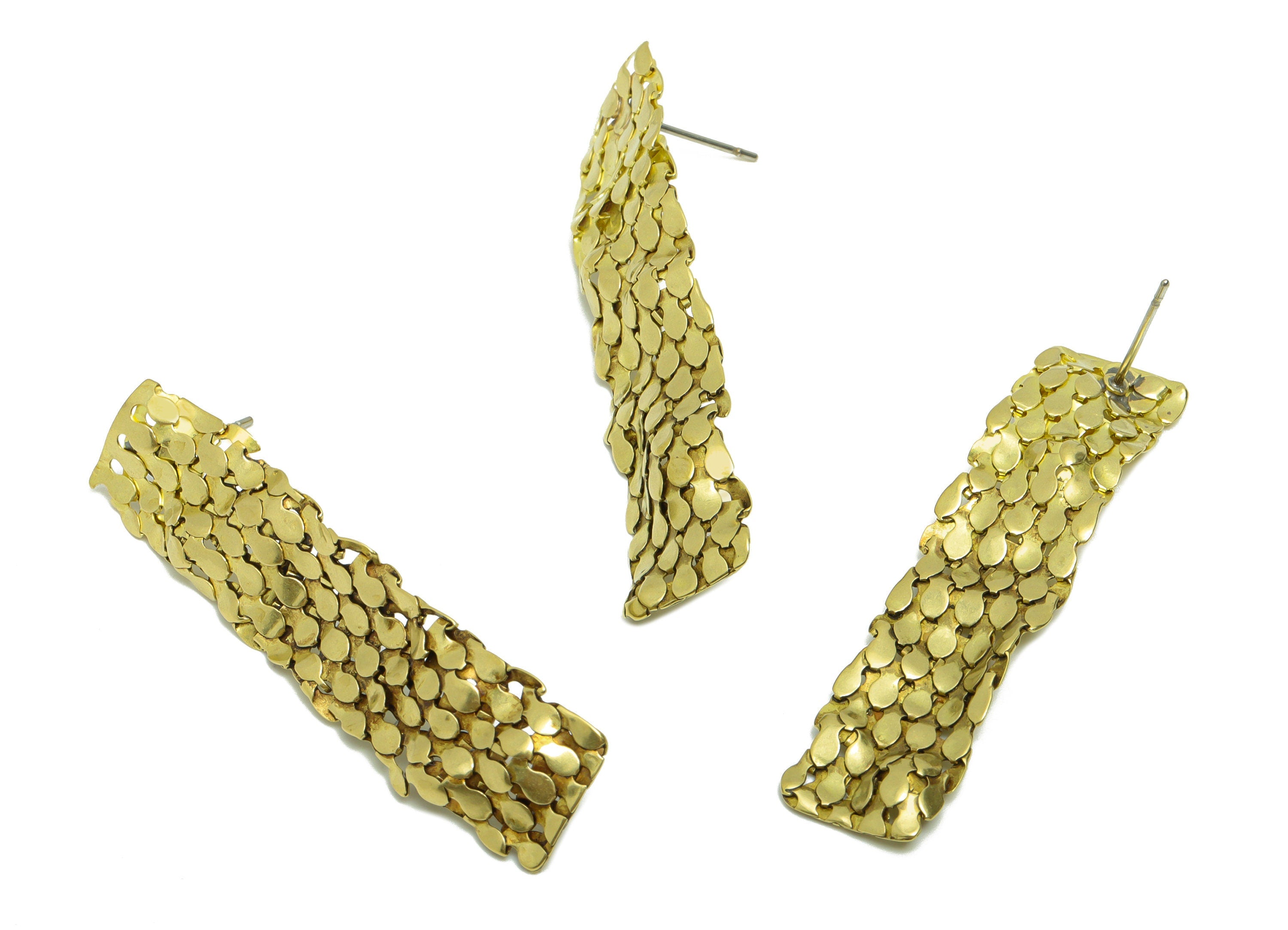 Brass Drop Mesh Earring Post - Brass Scales Wavy Earring Stud - Brass Rectangle Mesh Earring Post - Geometry Earring Post -47x12x1mm -PP8897 - DOMEDBAZAAR