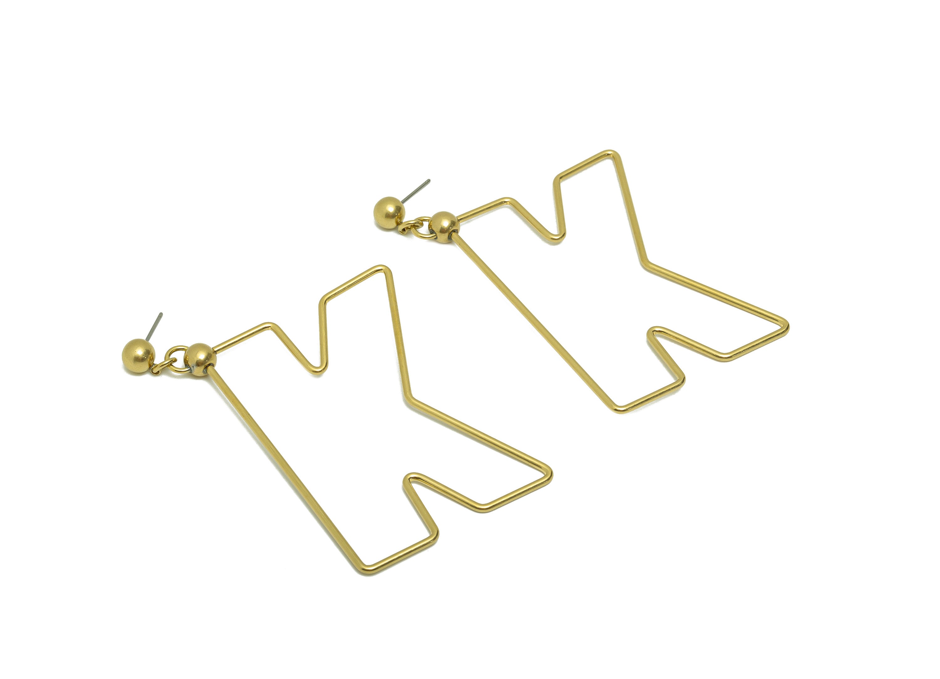 Brass Dangle K Wire Earring Post - Brass Letter Earring Stud - Brass K Earring Post - Link Letter K Earring Post - 66.96x44.37x1.5mm -PP8843 - DOMEDBAZAAR