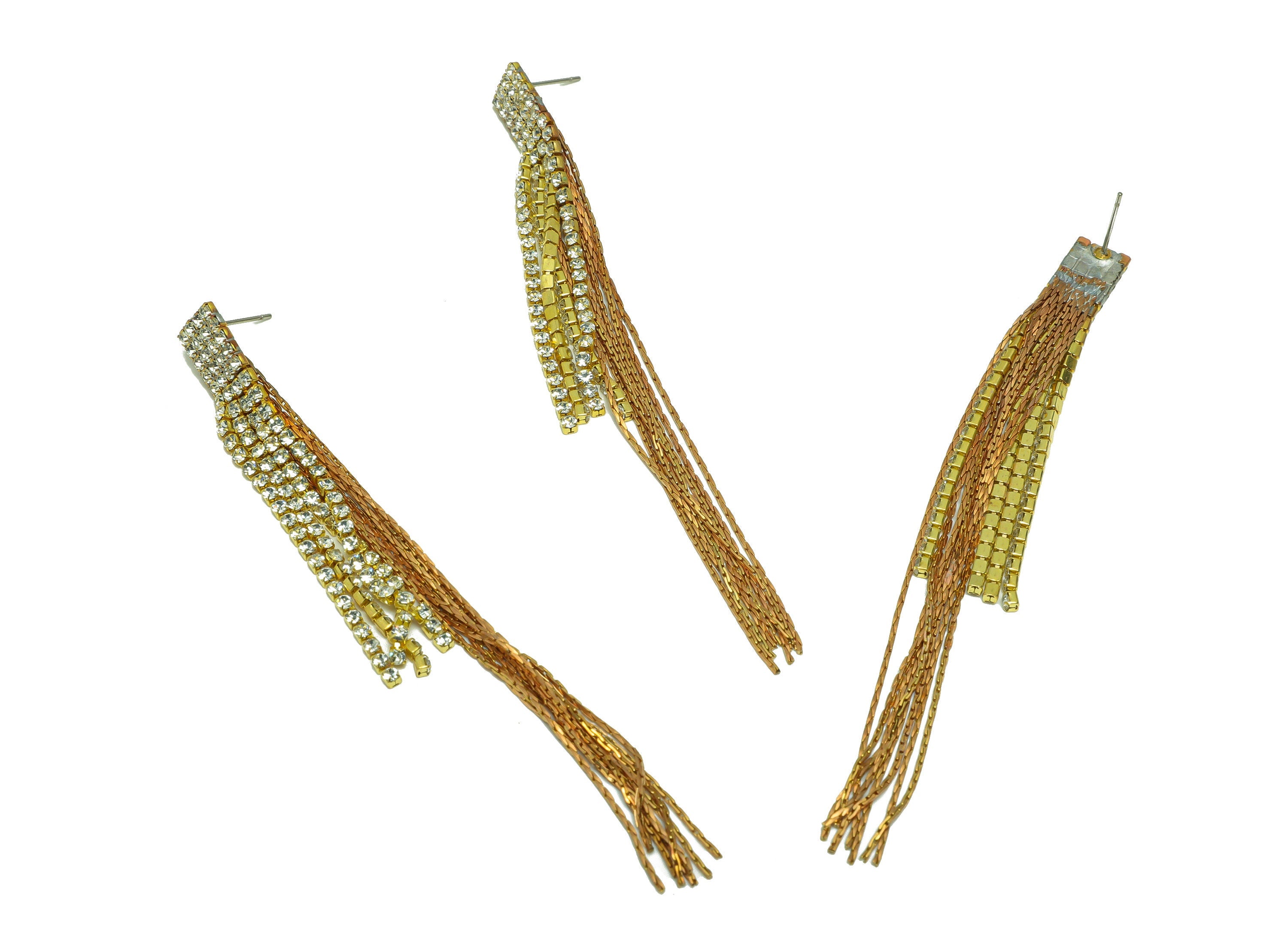 Brass Tassel Chain Earring Stud - Brass Zircon Tassel Earring Post - Zircon Chain Earring Post - Rectangle Tassel Post - 104x8x2mm - PP9224 - DOMEDBAZAAR