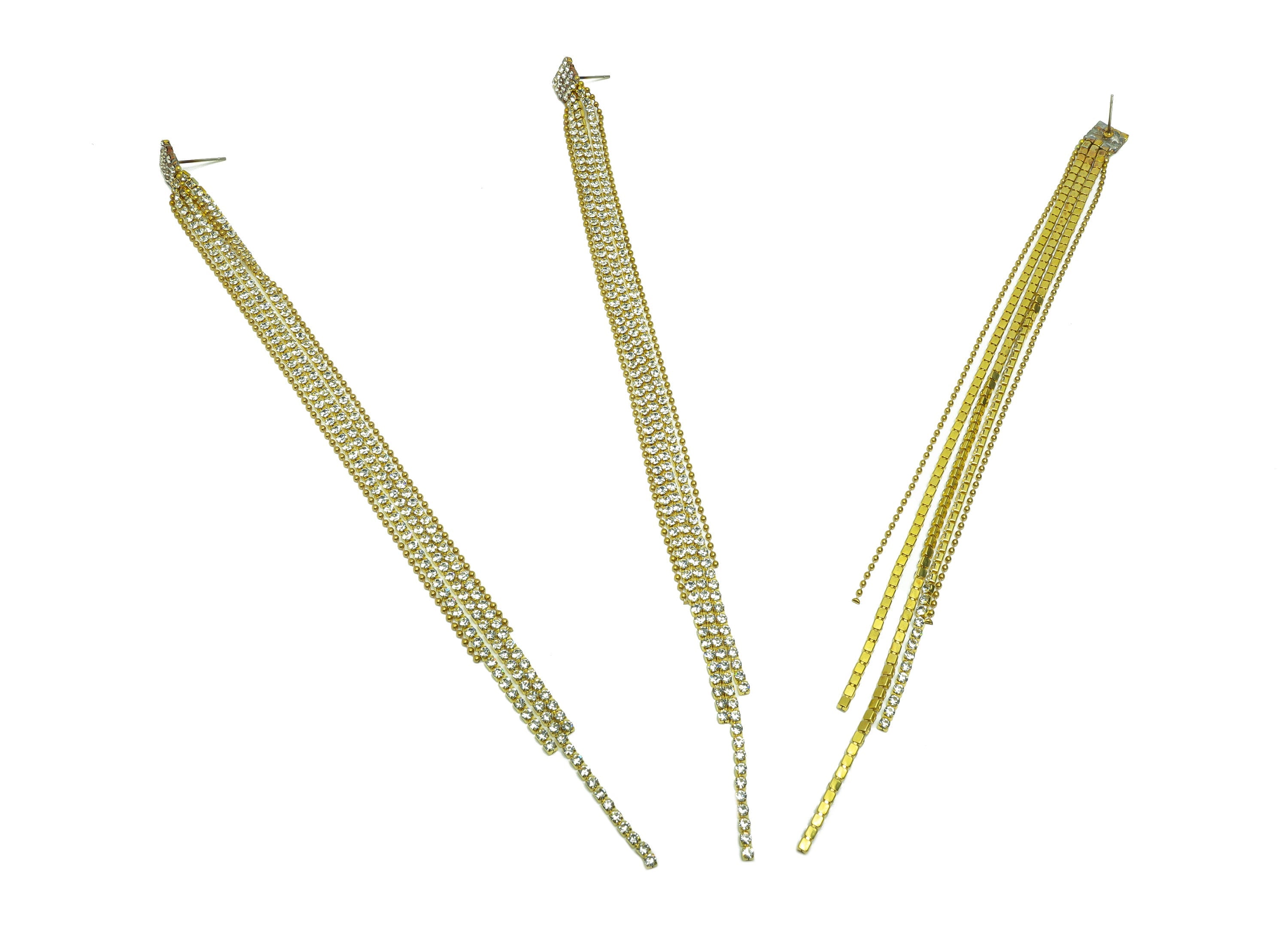 Brass Square CZ Tassel Earring Stud - Brass Zircon Tassel Earring Post - Minimalist Long Chain Hanging - Tassel Post - 190x8x2mm - PP9222 - DOMEDBAZAAR
