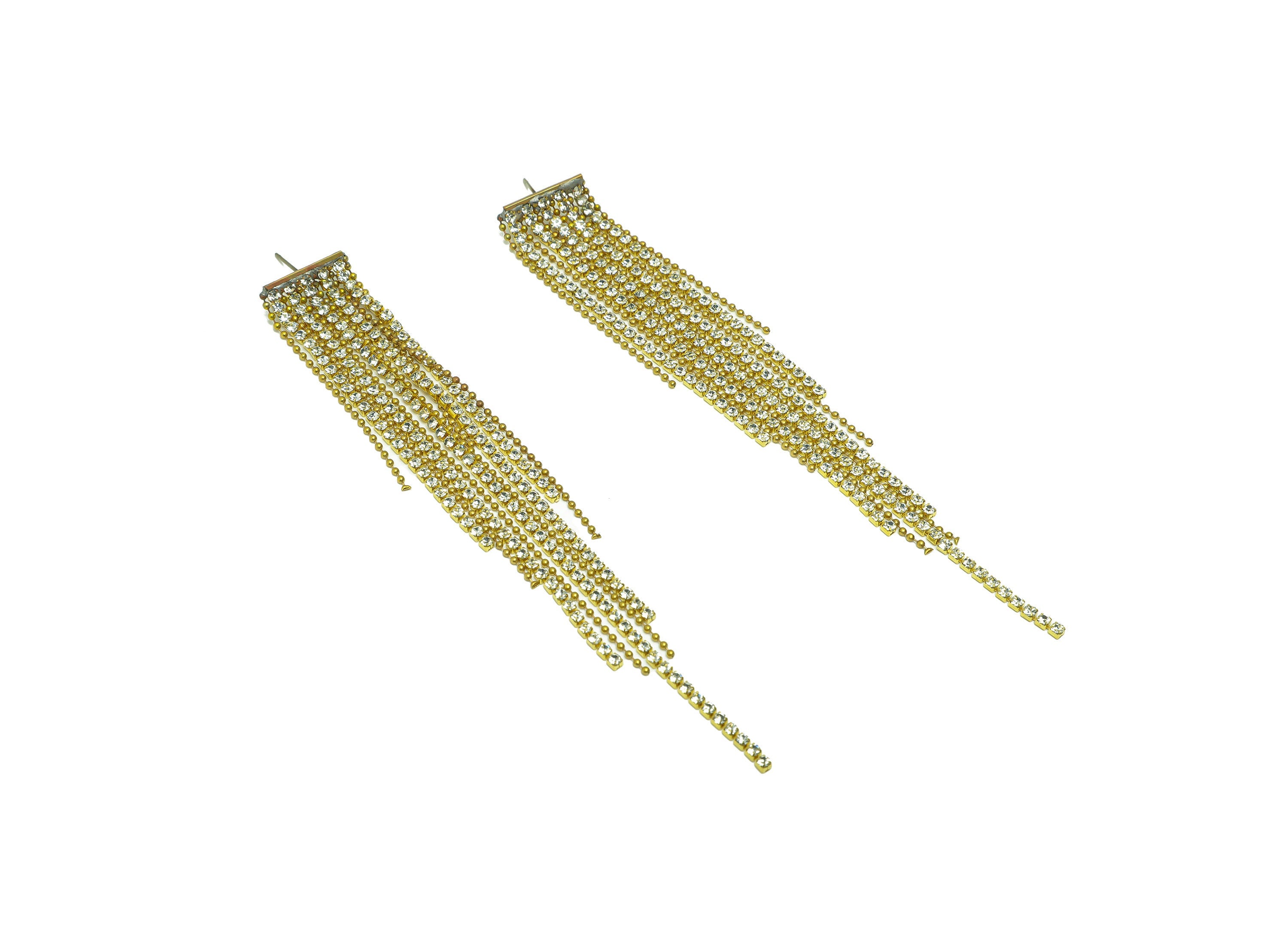 Brass Bead CZ Tassel Chain Earring Stud - Raw Brass Zircon Earring Post - Minimalist Long Chain Hanging - Tassel Post - 127x17x1mm - PP9223 - DOMEDBAZAAR