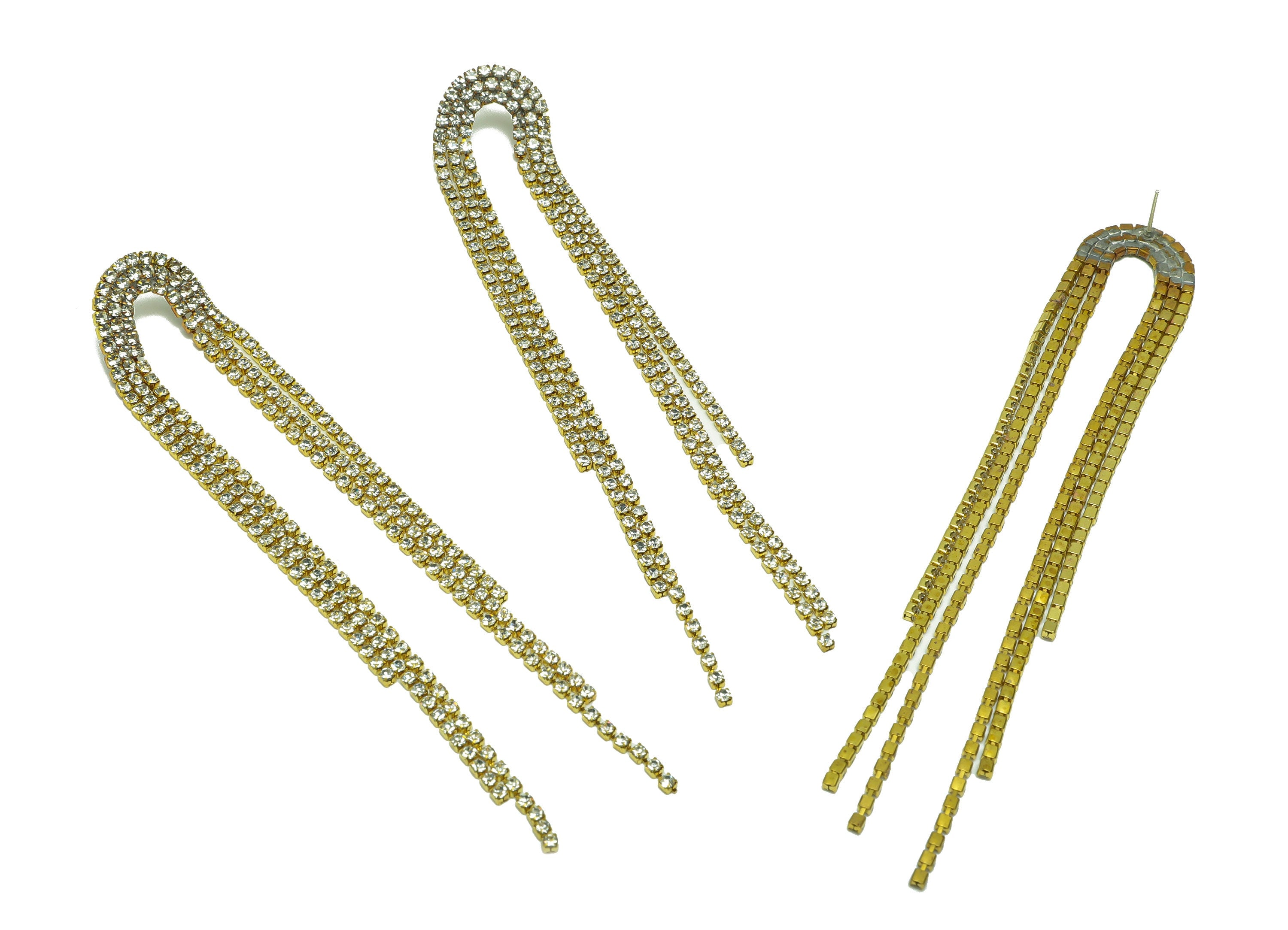 Brass U Earring Stud - Raw Brass Zircon Tassel Earring Post - Minimalist Long Chain Hanging Ear - Hoop Tassel Post - 121x20.47x2mm - PP9229 - DOMEDBAZAAR
