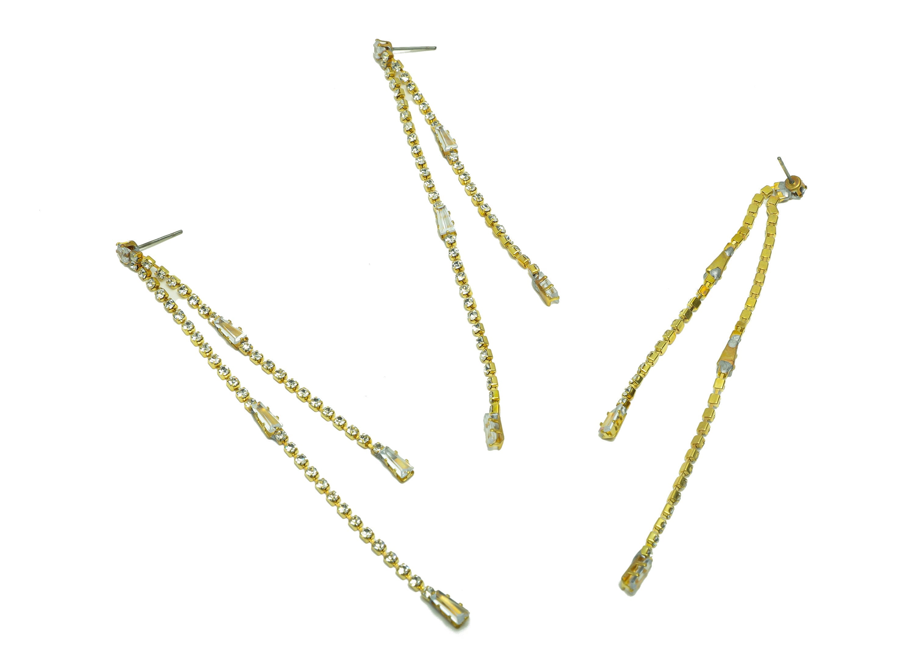 Brass CZ Tassel Earring Stud - Brass Zircon Tassel Earring Post - Minimalist Long Chain Hanging - Trapezoid Tassel Post - 105x4x3mm -PP9218 - DOMEDBAZAAR