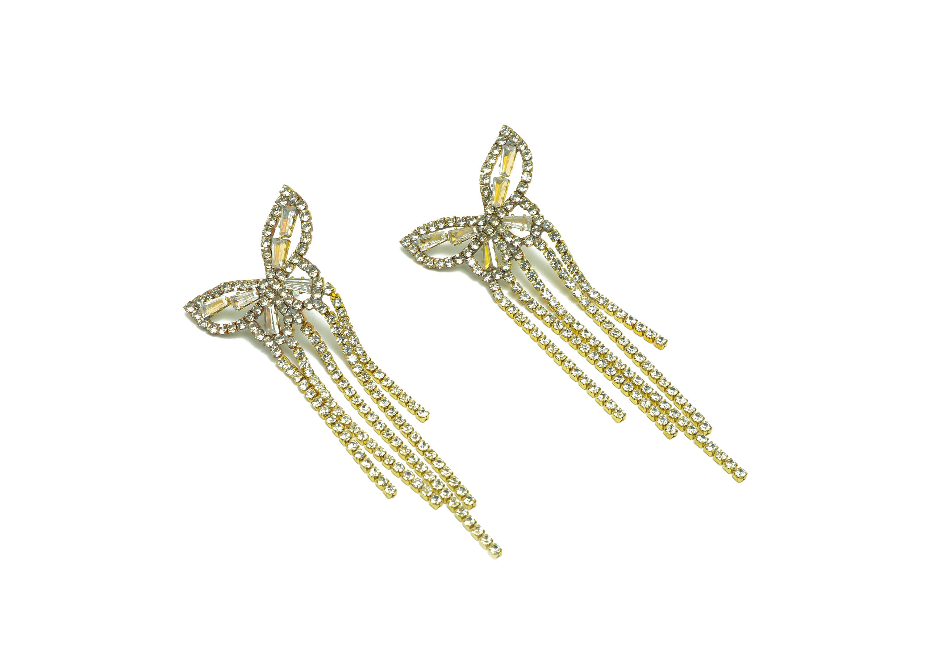 Brass Butterfly CZ Tassel Earring Stud - Brass Zircon Tassel Earring Post - Minimalist Long Chain Hanging - Tassel Post - 85x33x2mm -PP9233 - DOMEDBAZAAR