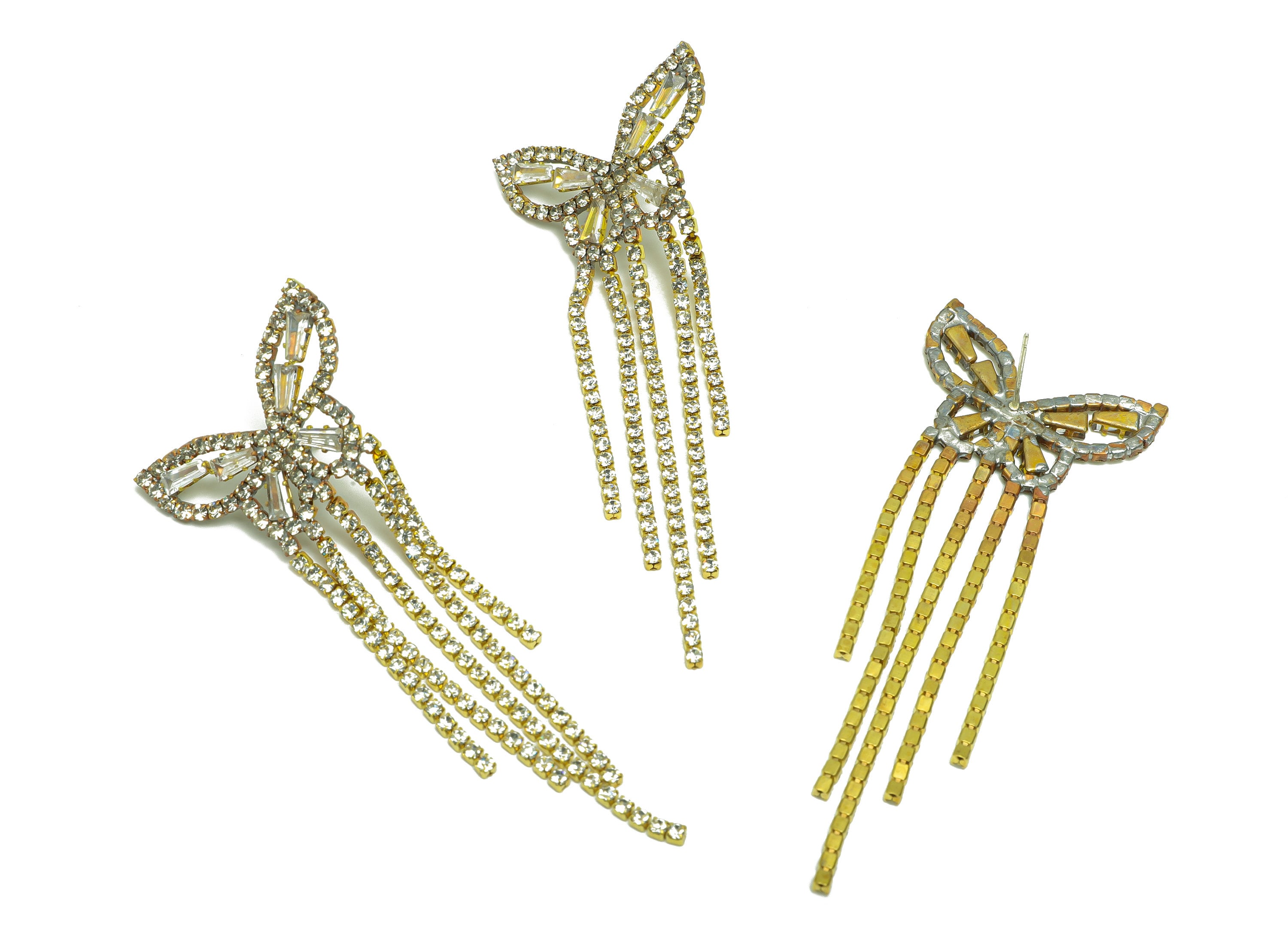 Brass Butterfly CZ Tassel Earring Stud - Brass Zircon Tassel Earring Post - Minimalist Long Chain Hanging - Tassel Post - 85x33x2mm -PP9233 - DOMEDBAZAAR