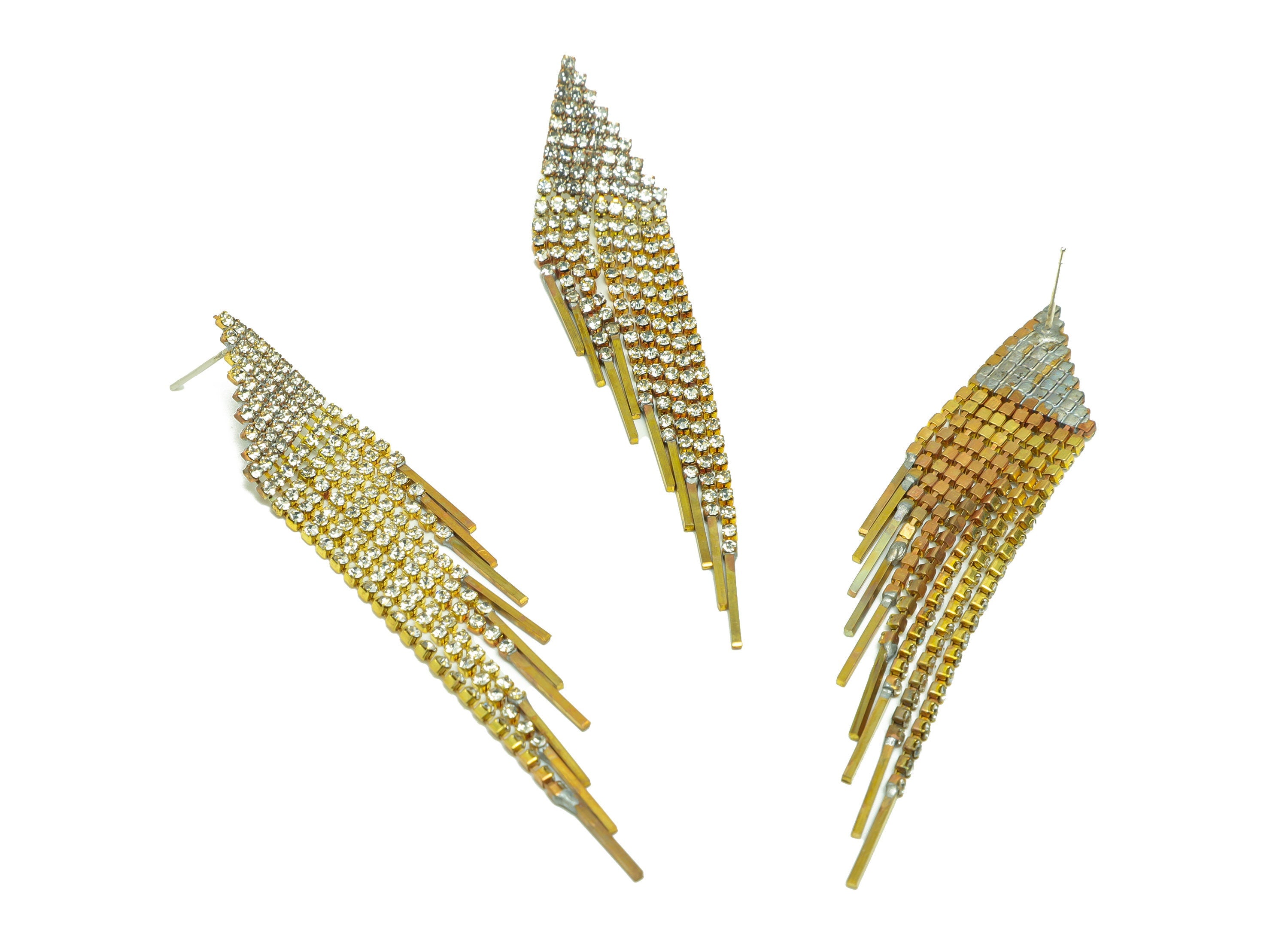CZ Tassel Wing Earring Stud - Raw Brass Zircon Tassel Earring Post - Triangle Stick Chain Earring Post - Tassel Post - 78x14x1.84mm- PP9234 - DOMEDBAZAAR