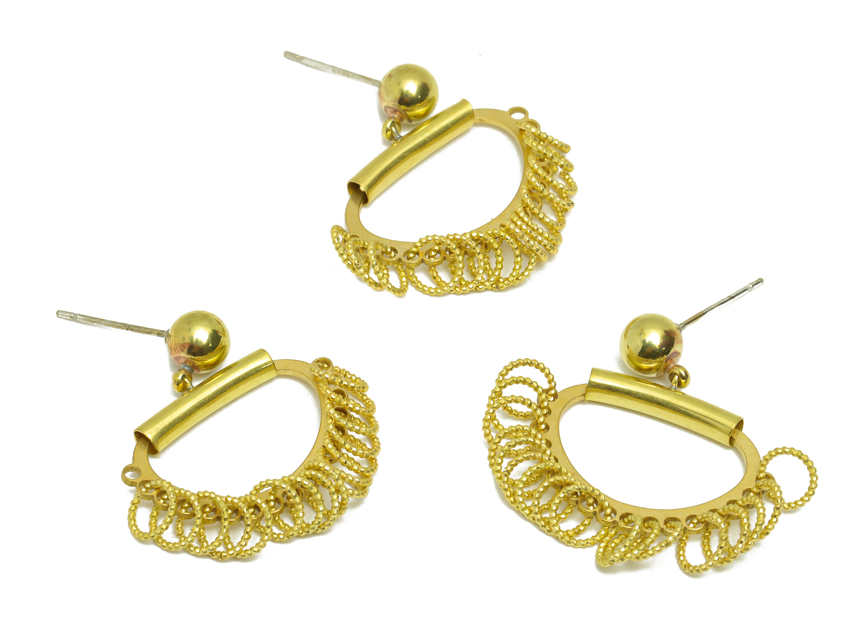 Ball Rings Dangle Earring Stud - Raw Brass Rings Earring Post - Geometry Copper Pipe Earring Post - Rings Earring Post -30x23x3mm-PP9230 - DOMEDBAZAAR