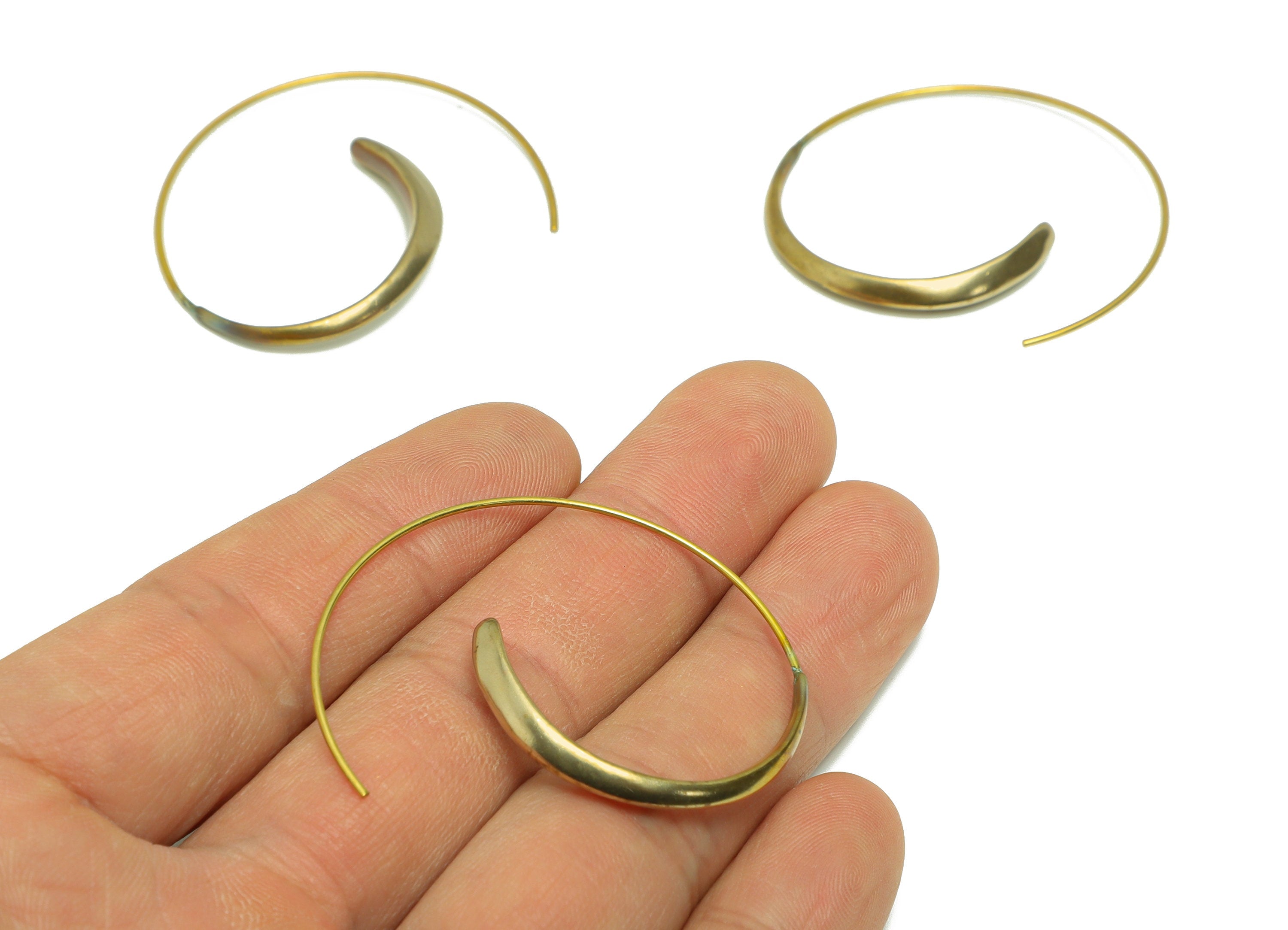 Spiral Wire Earring Hoop - Raw Brass Hoop Wire Earring - Round Wire Hook Earring - Ear Wire Hook Circle - Earring Finding - 40x32x4mm-PP9228 - DOMEDBAZAAR