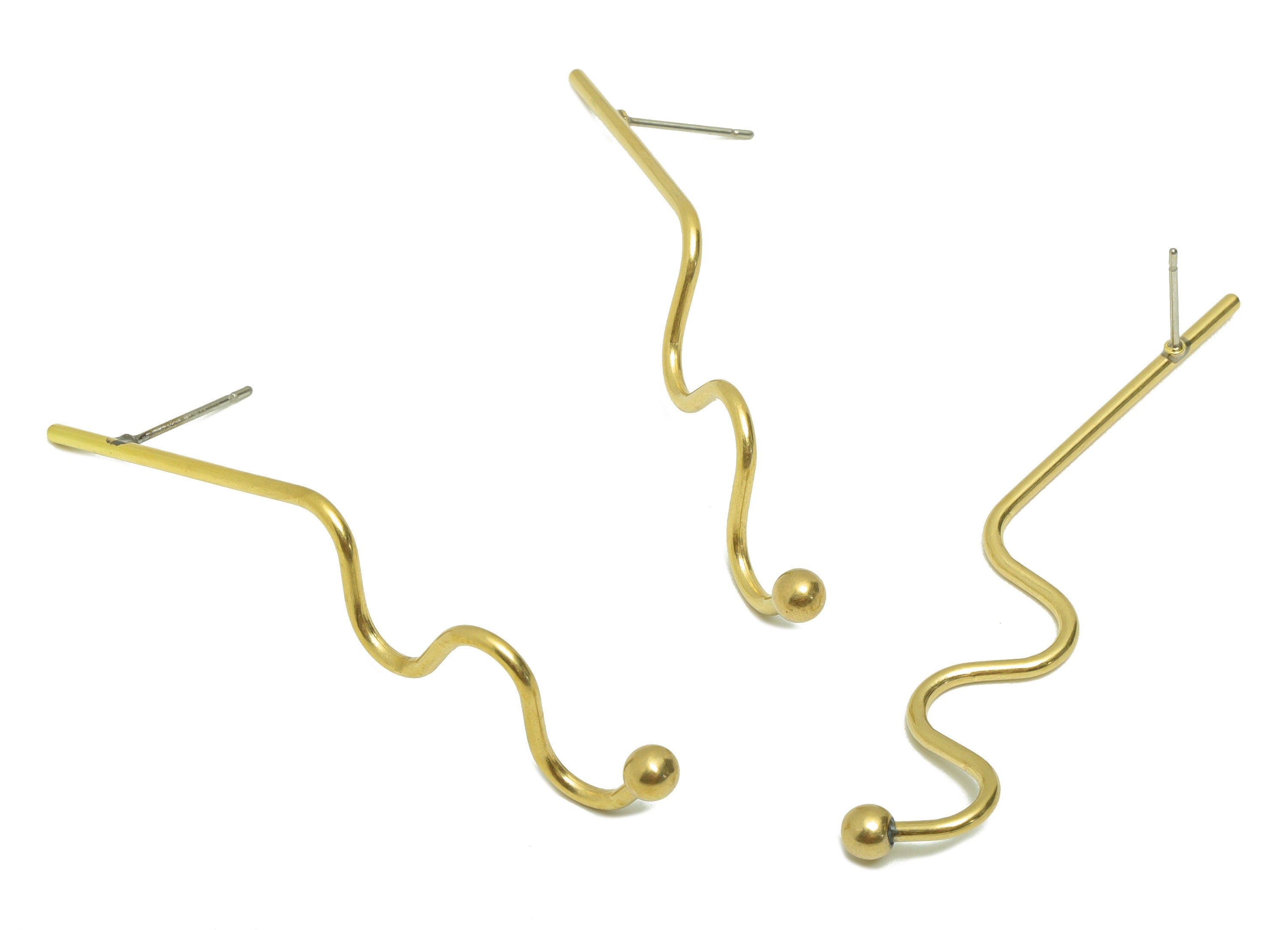 Brass Wire Earring Post - Brass Bent Wire Ball Earring Stud - Brass Wavy Line Earring Post - Bent Stick Earring Post - 58x11x1.51mm -PP8875 - DOMEDBAZAAR